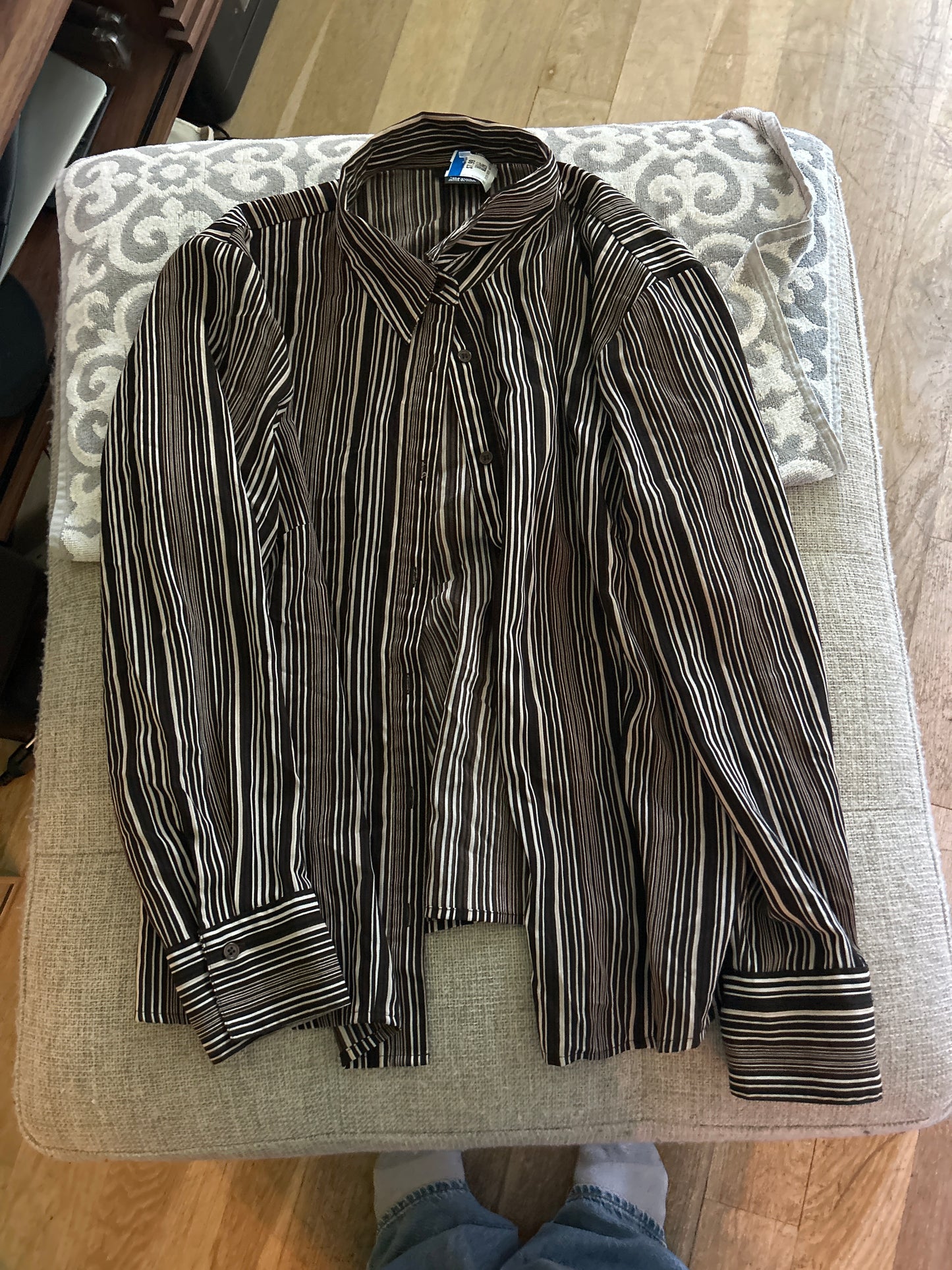 Black and white striped button up