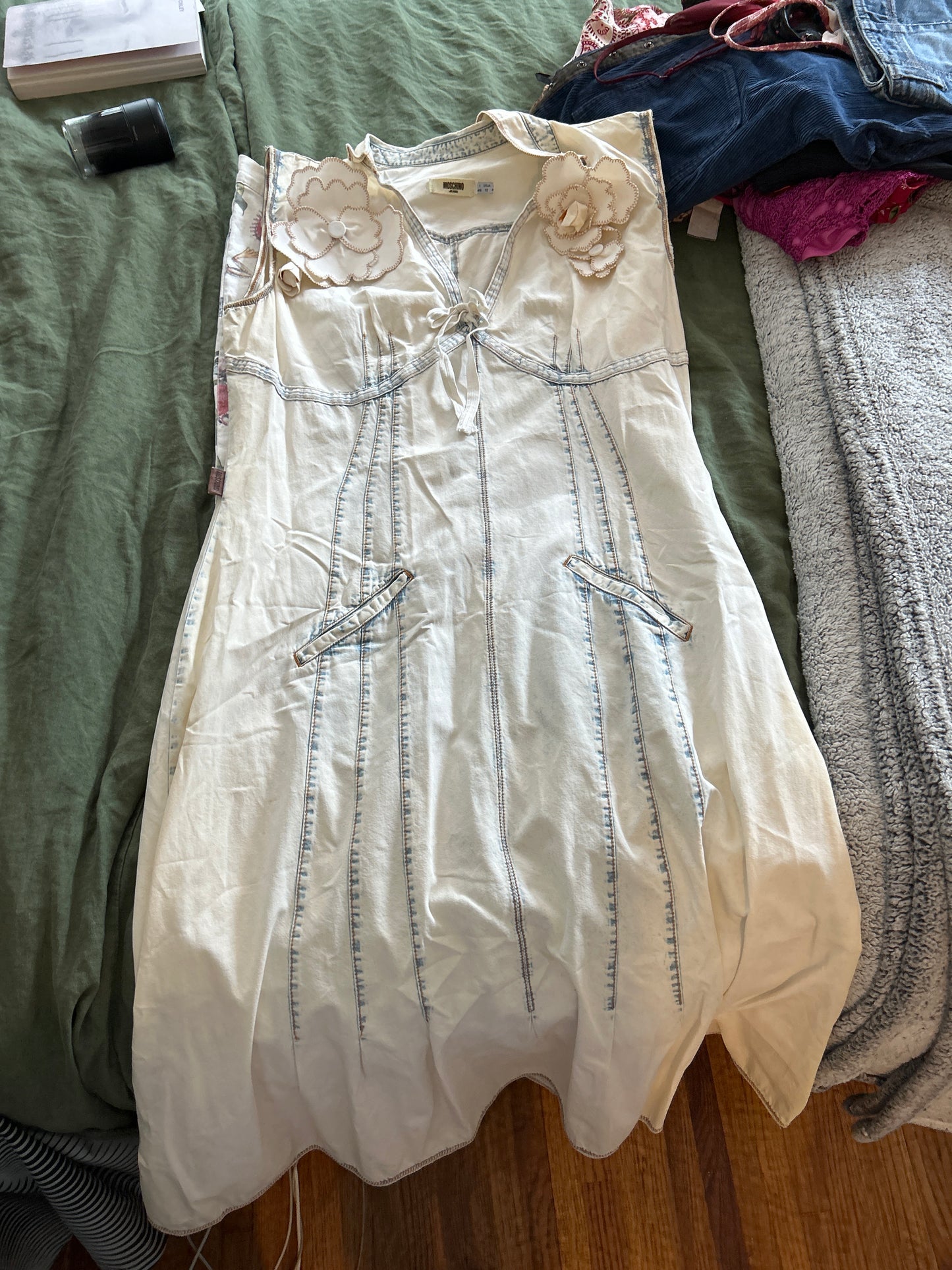 Moschino jeans denim dress with rosettes