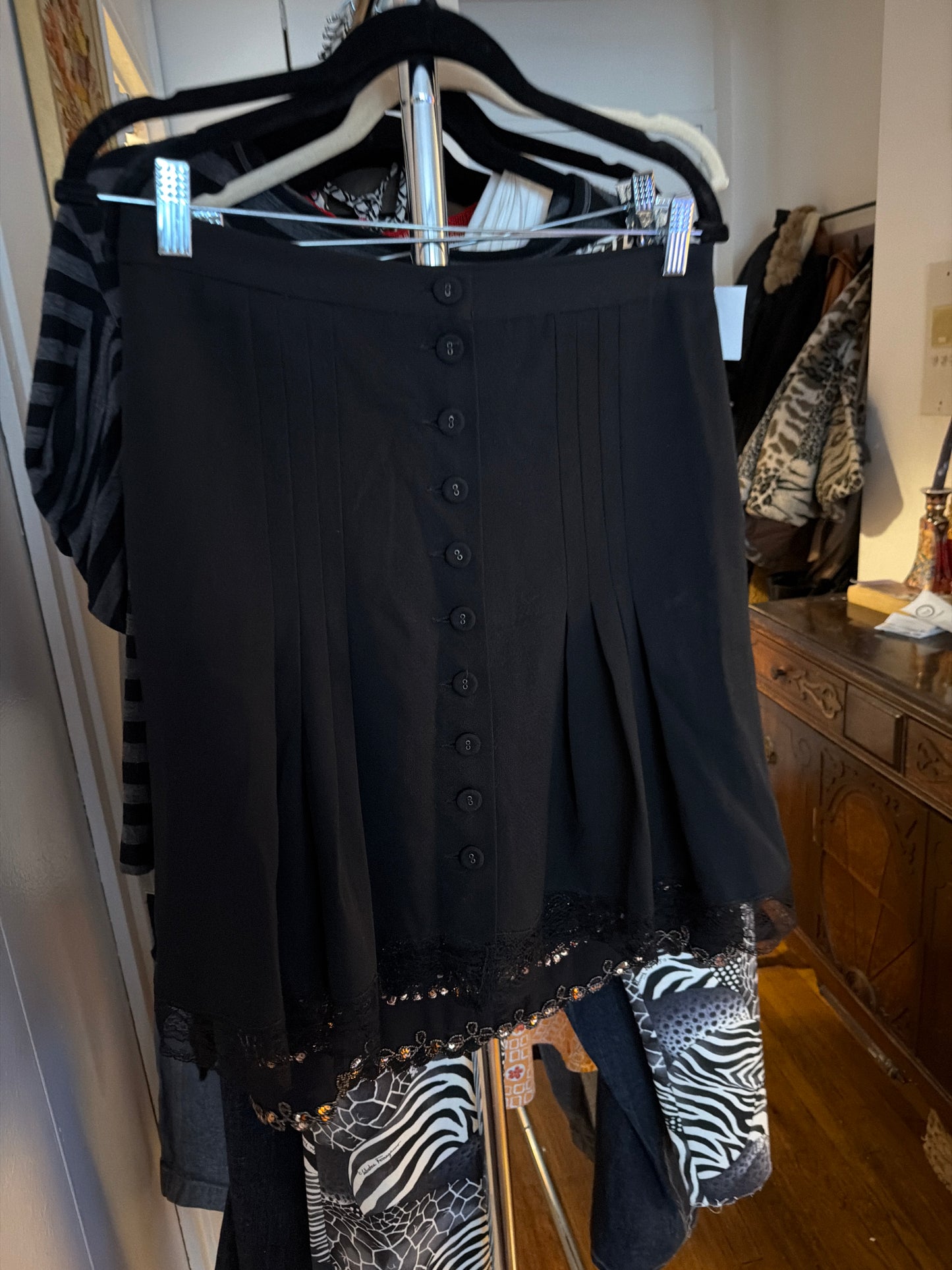 Moschino black pleated skirt w lace