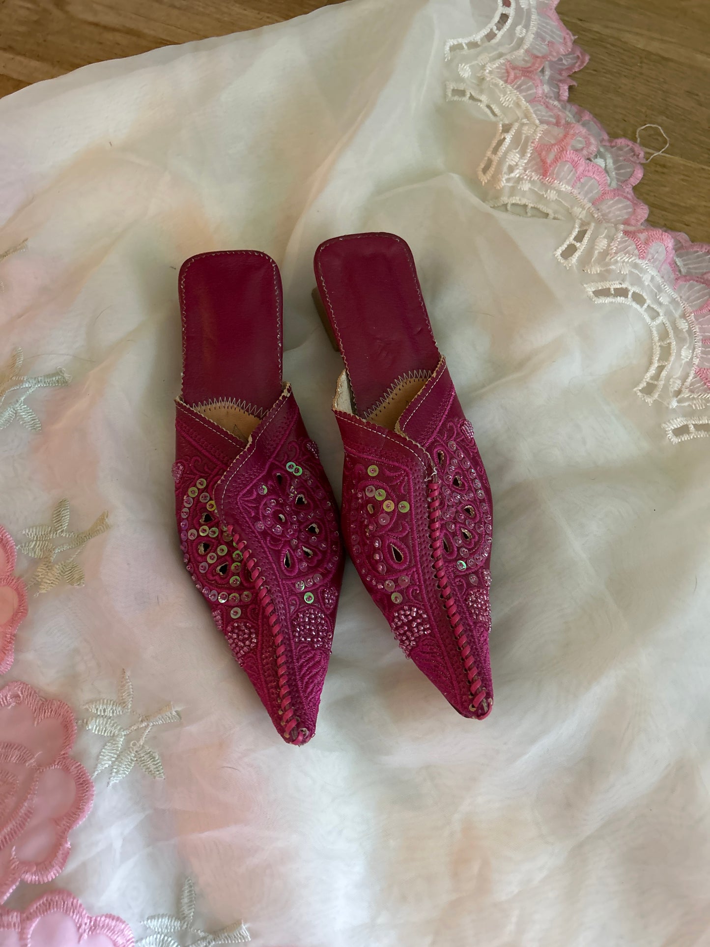 Moroccan pink mules