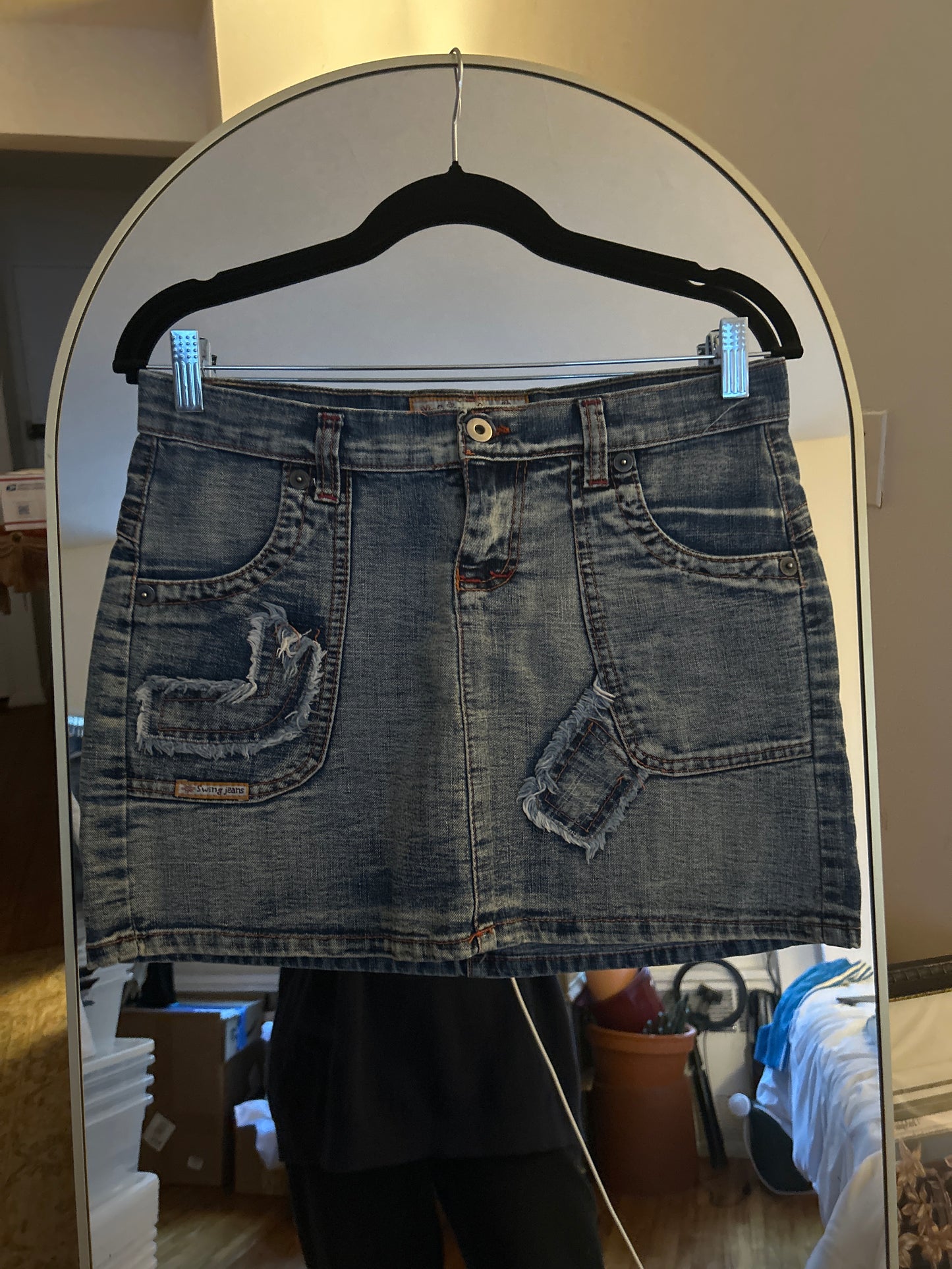 Swing jeans denim patchwork mini skirt