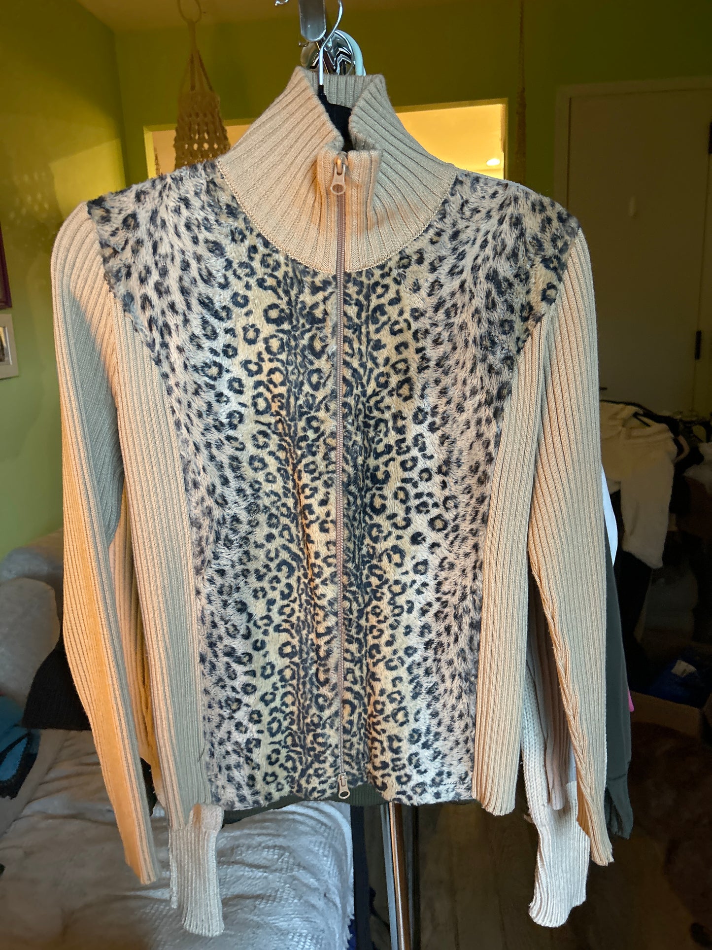 Leopard double zip cardigan
