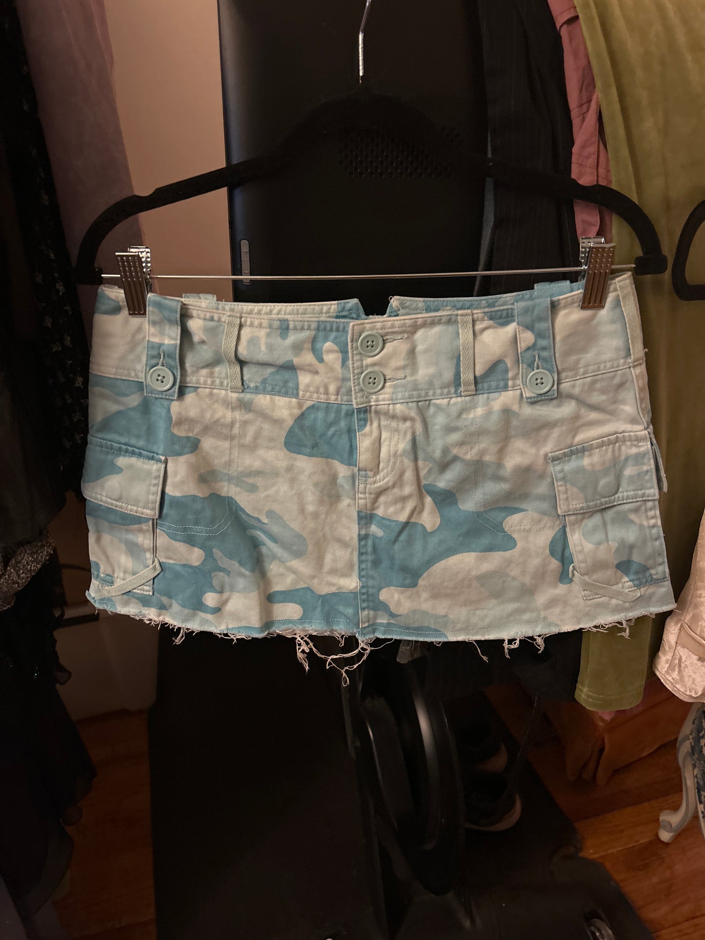 Blue camo cut off mini skirt