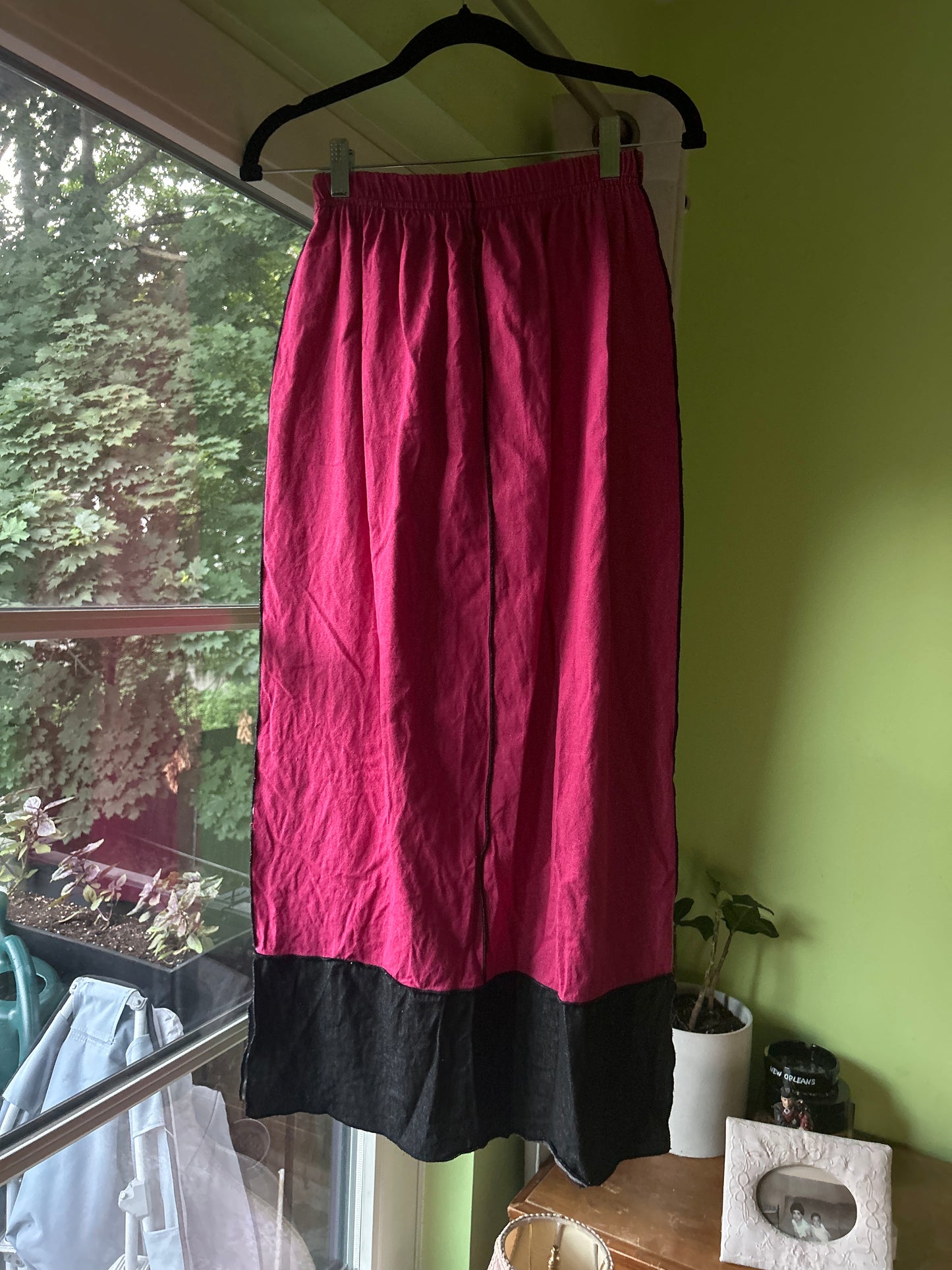 red maxi skirt with black hem