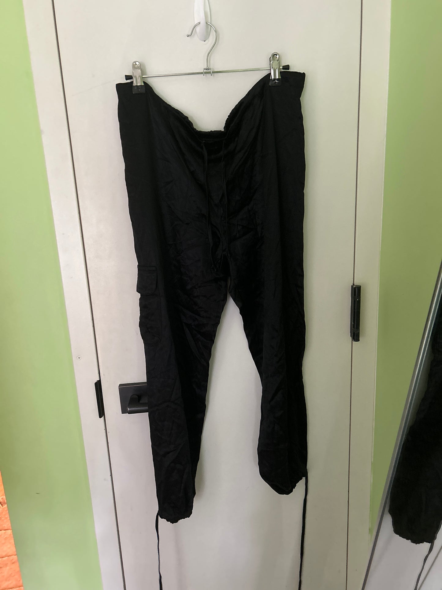 silky black cargo pants