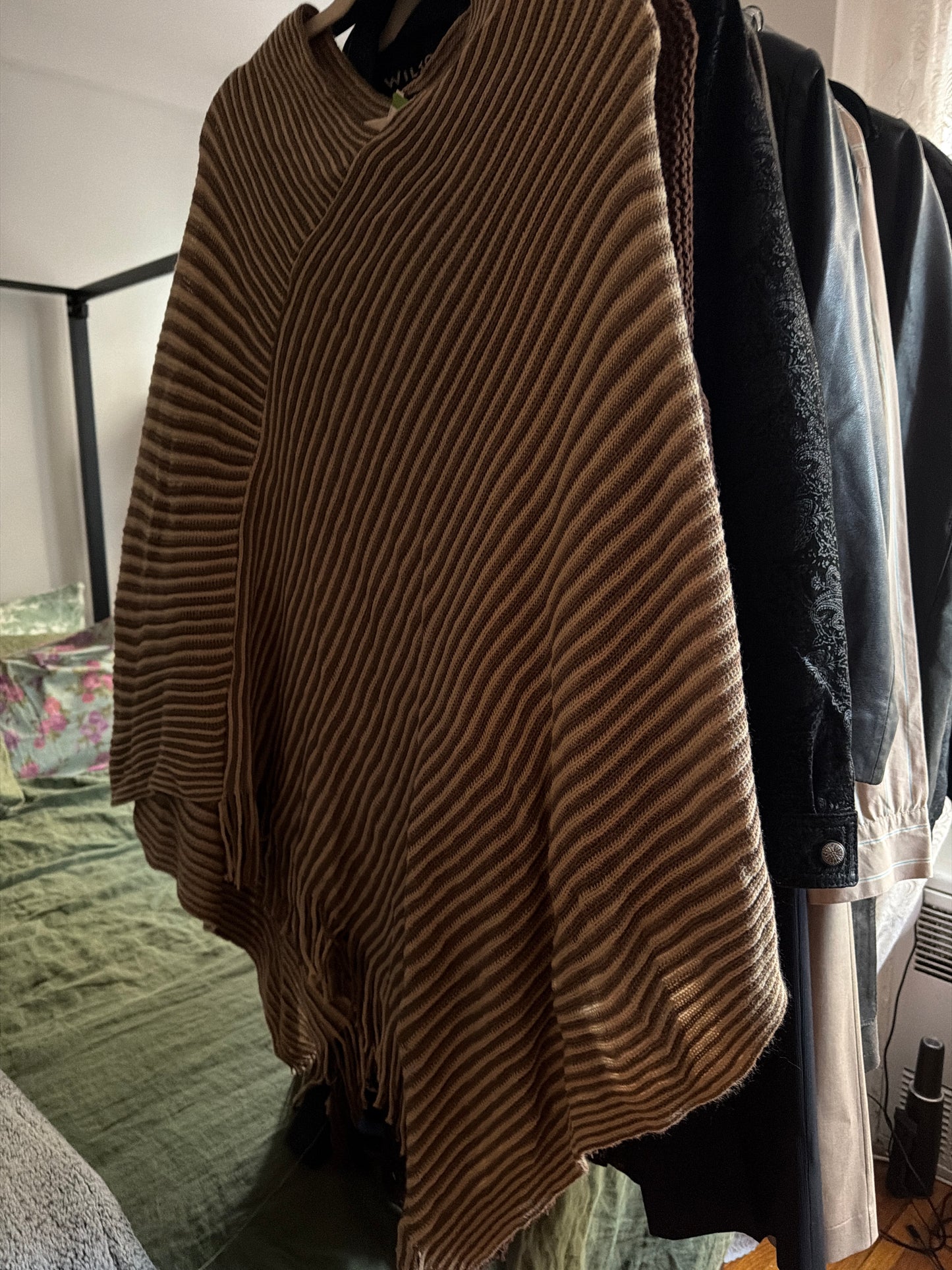Janice brown striped poncho