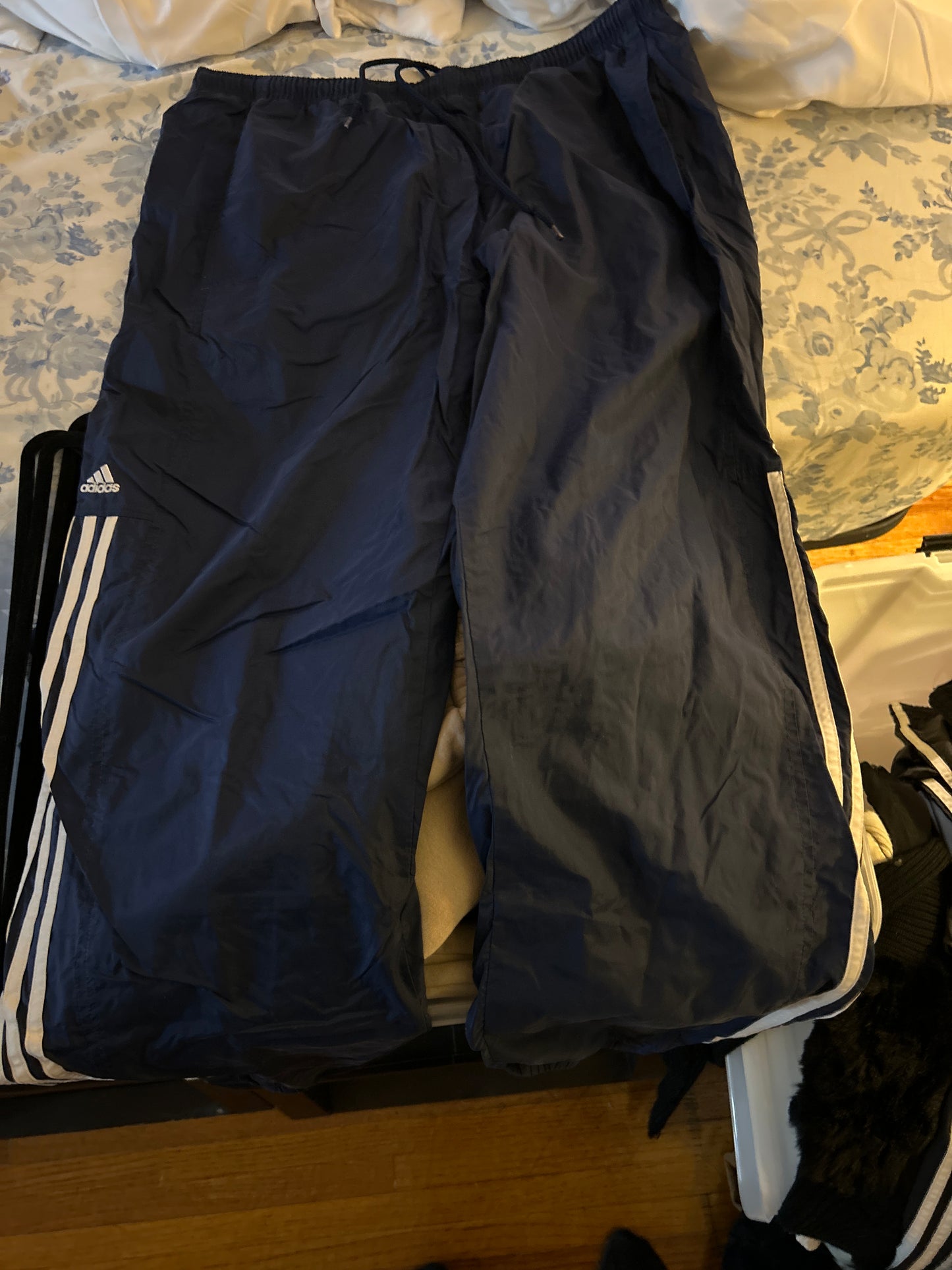 Navy adidas track pants ankle zip