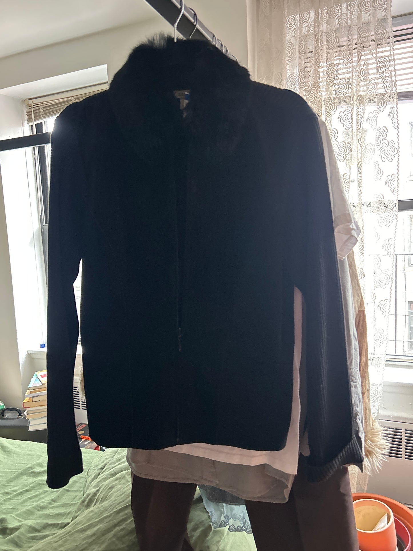 Black suede/knit zip up