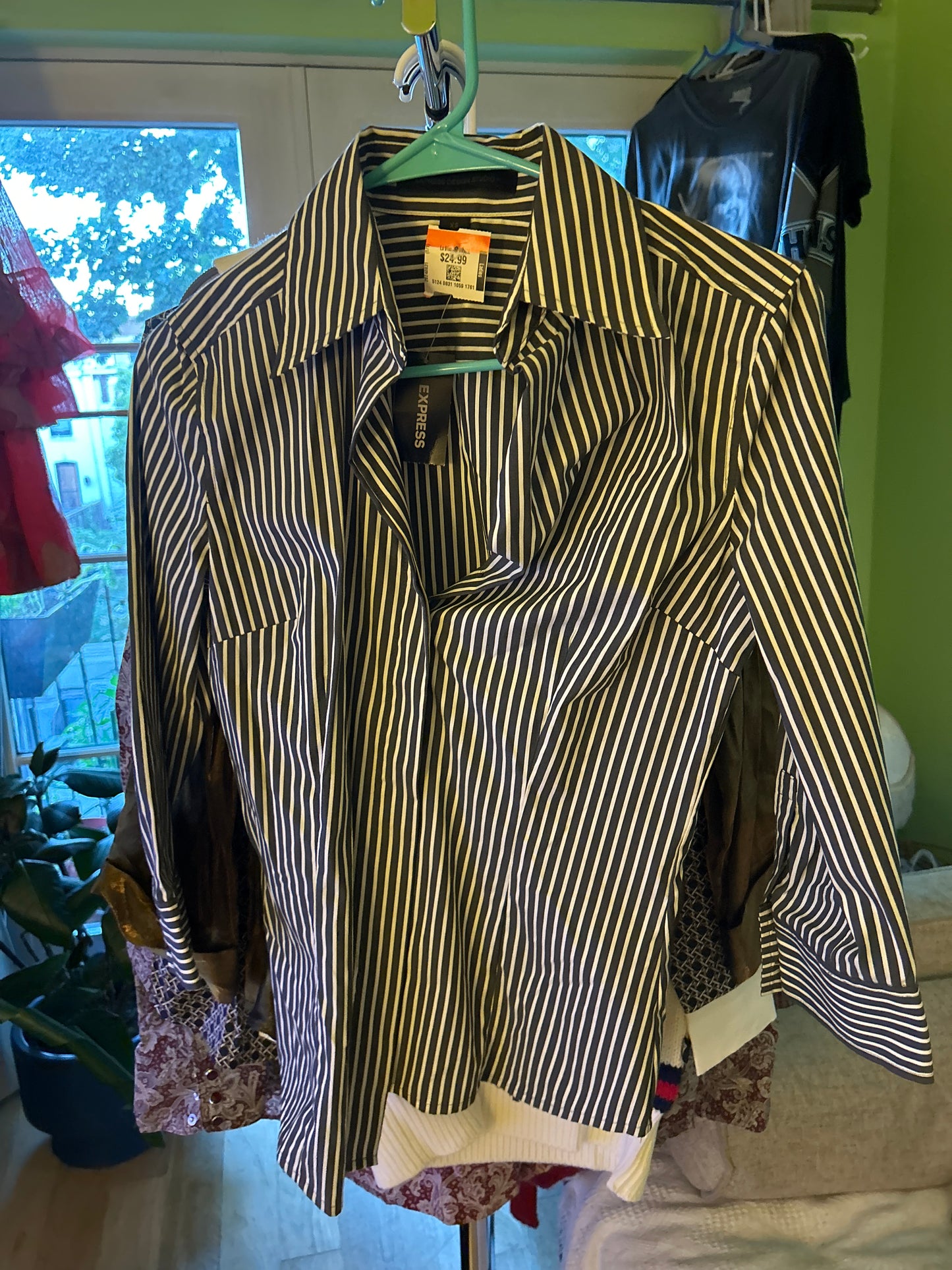 Express black and white stripe button up