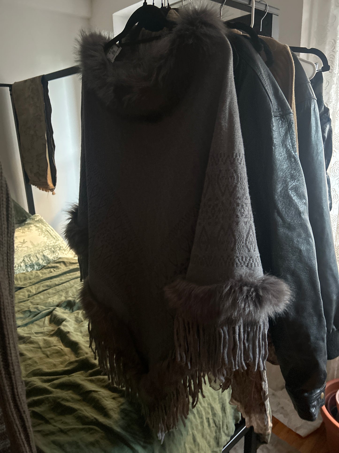 Gray faux fur shawl