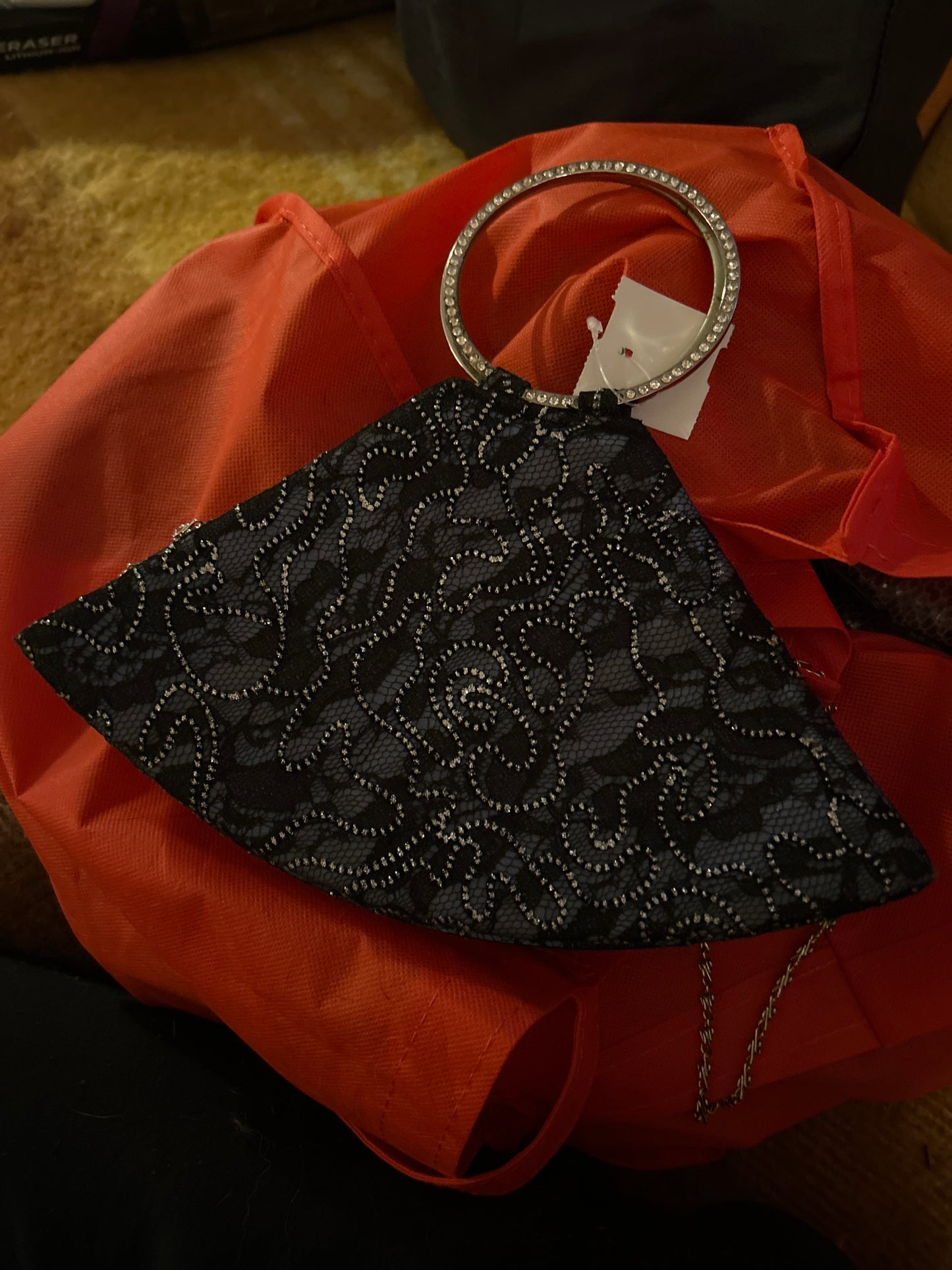 Triangular blue lace bag