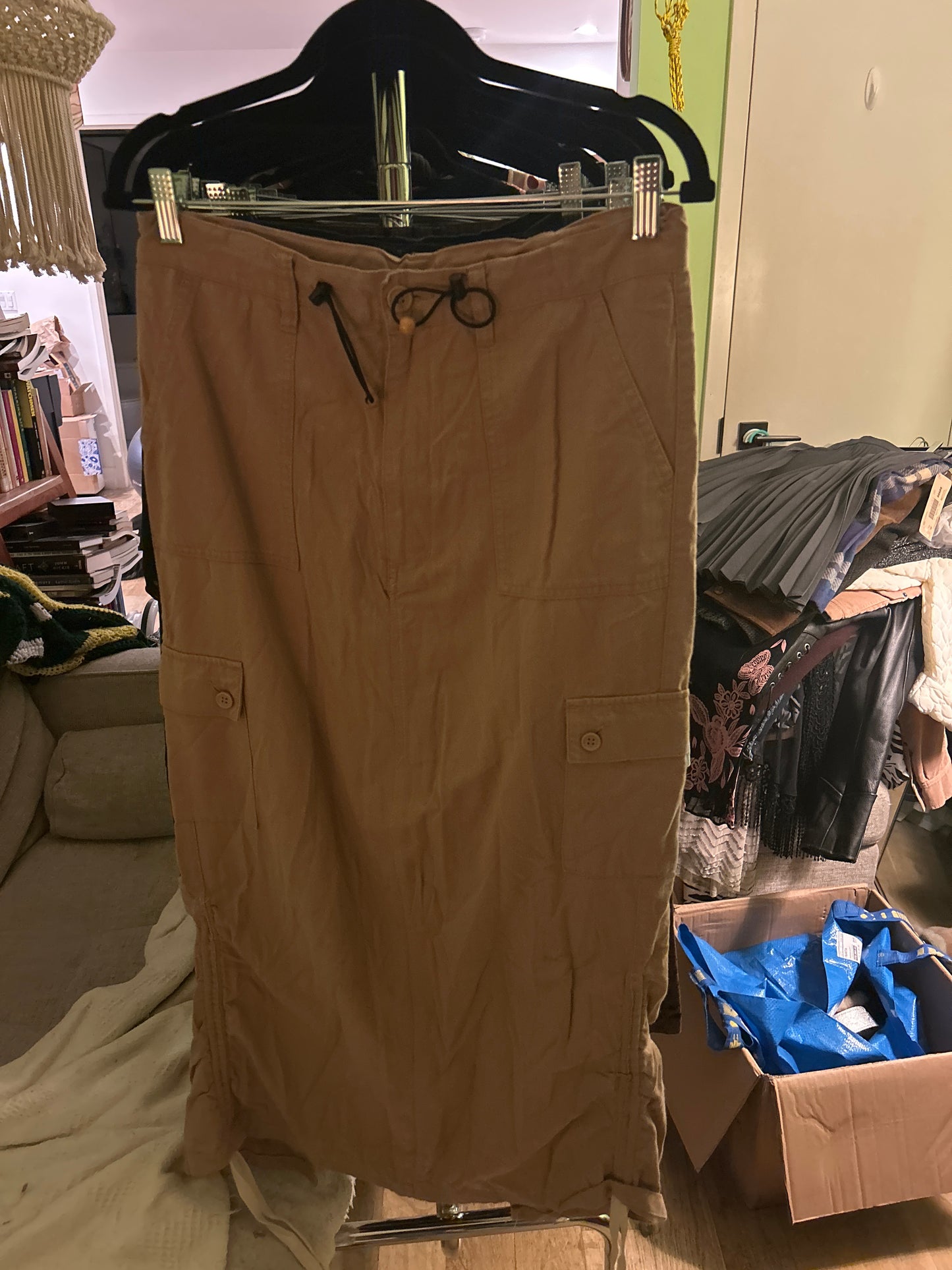 Tan cargo maxi skirt