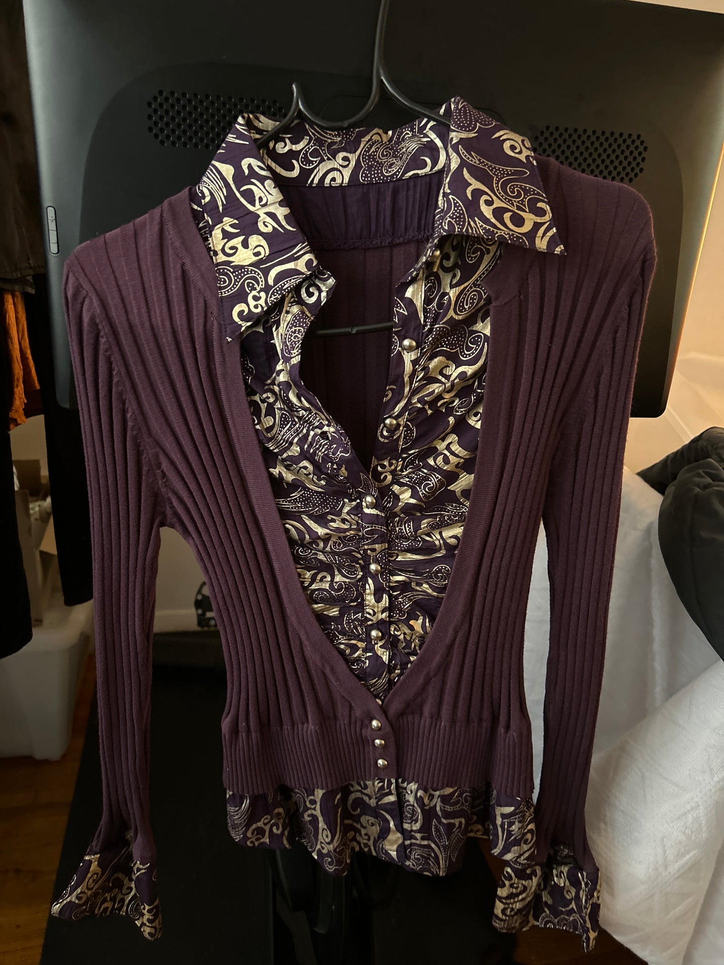 Purple cardigan button up combo top