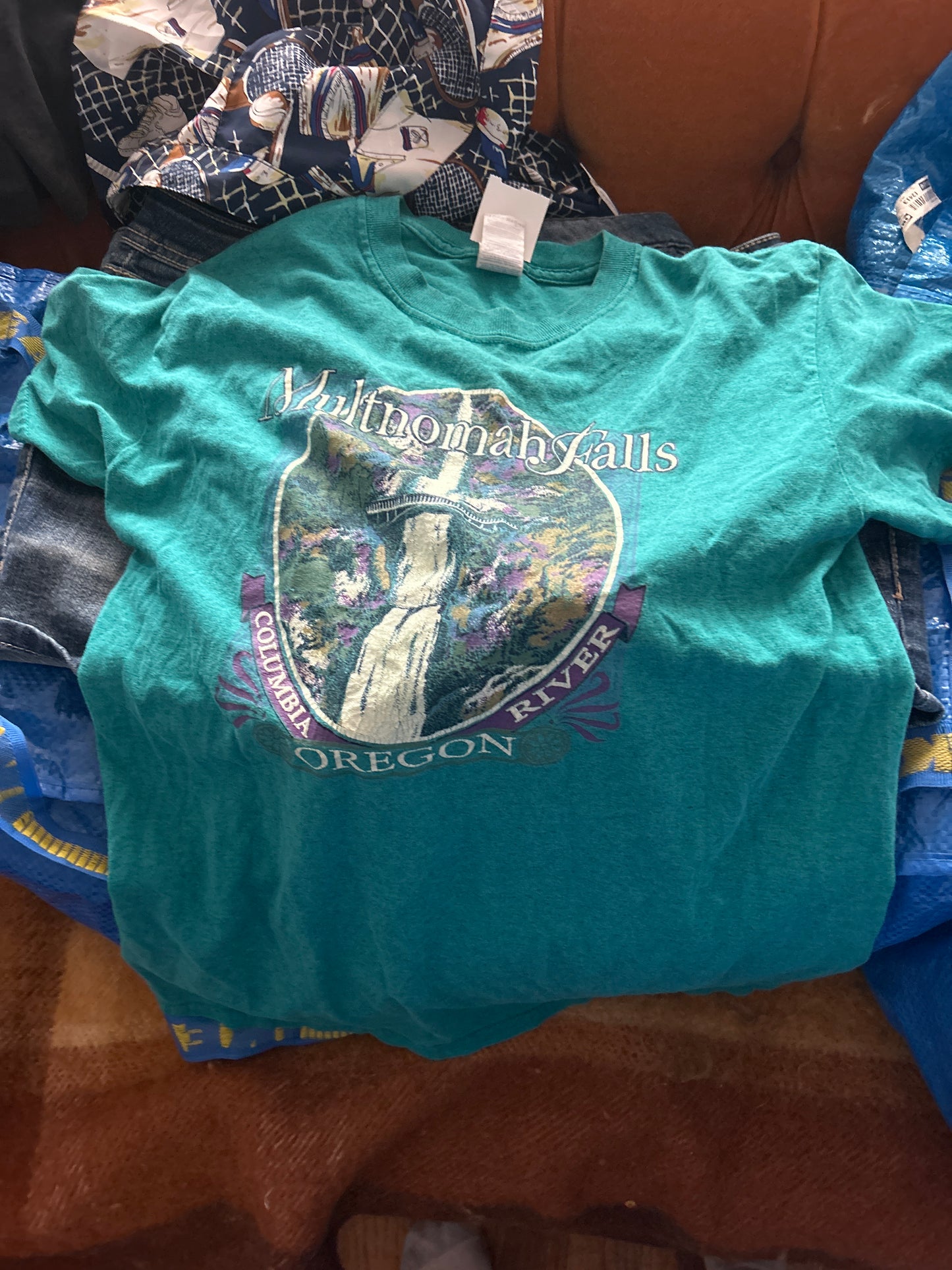 Multnomah falls teal t-shirt