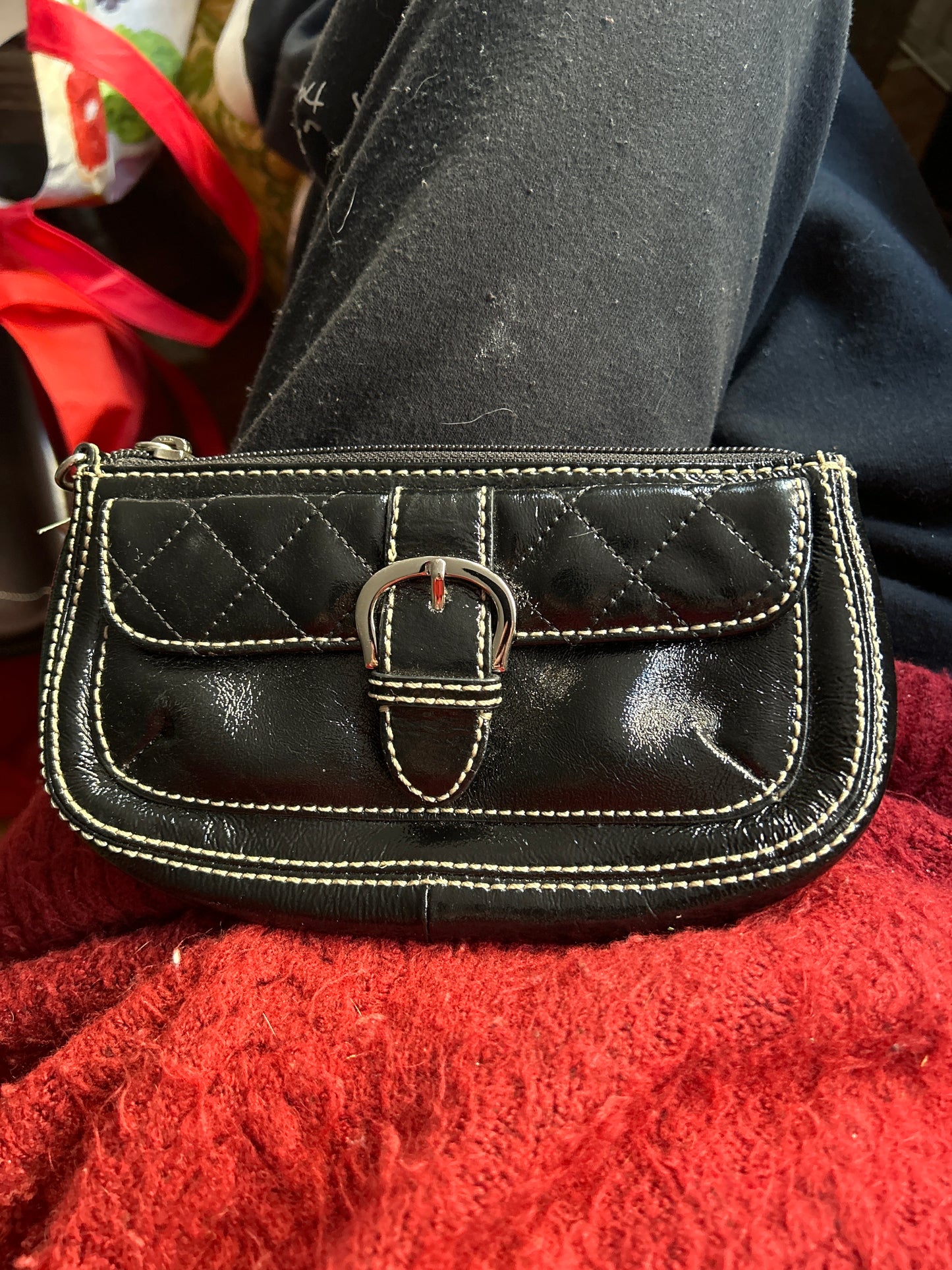 Black leather wallet white stitching