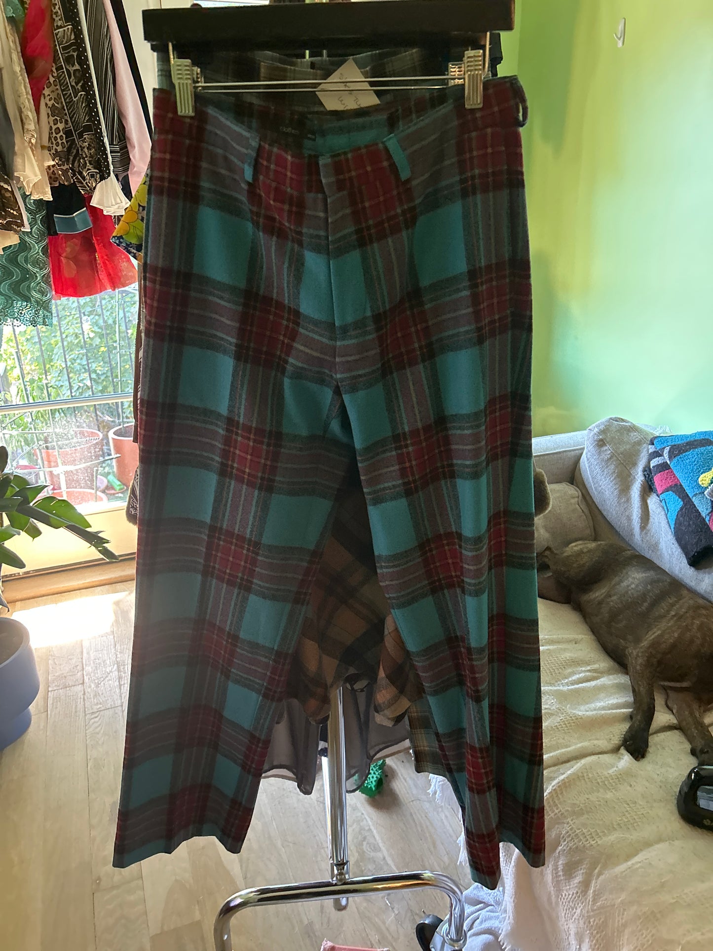 Teal/burgundy plaid pants