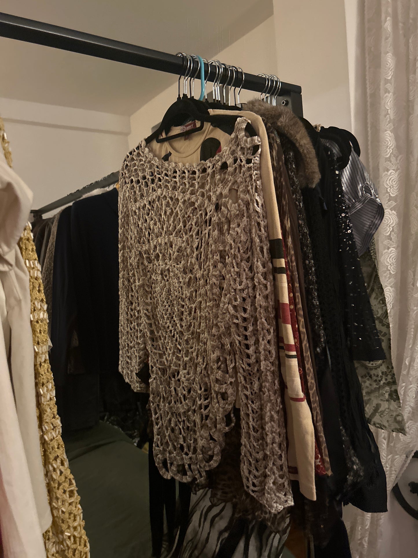 Tan/white crochet sweater