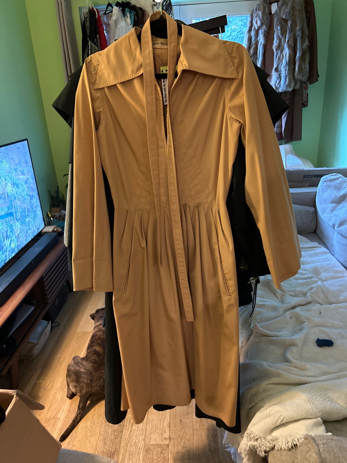 Tan pleated long sleeve dress/jacket