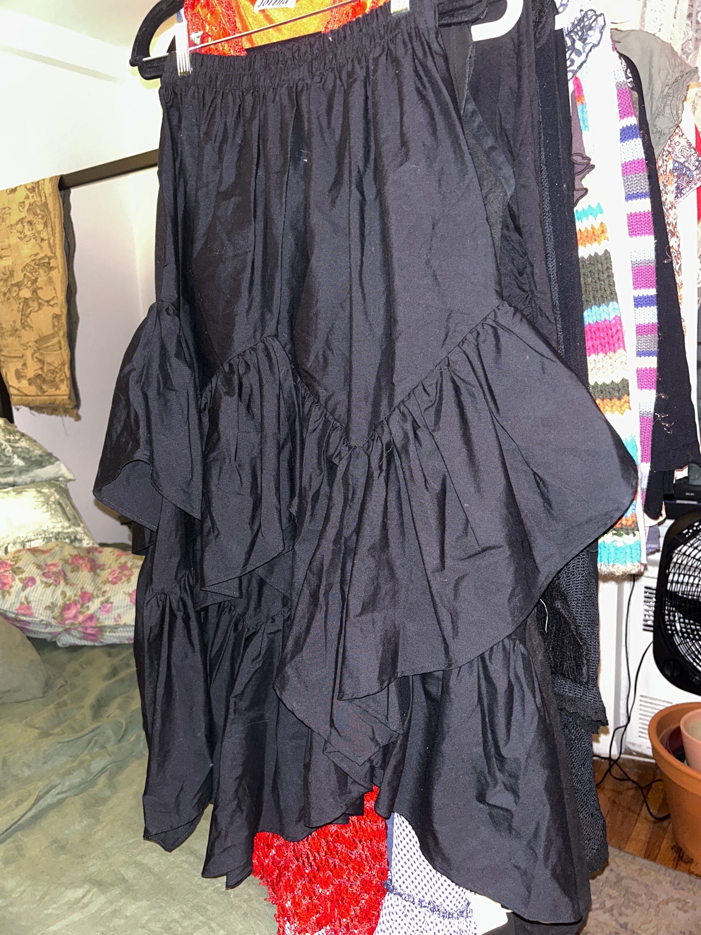 Tiered ruffled black skirt