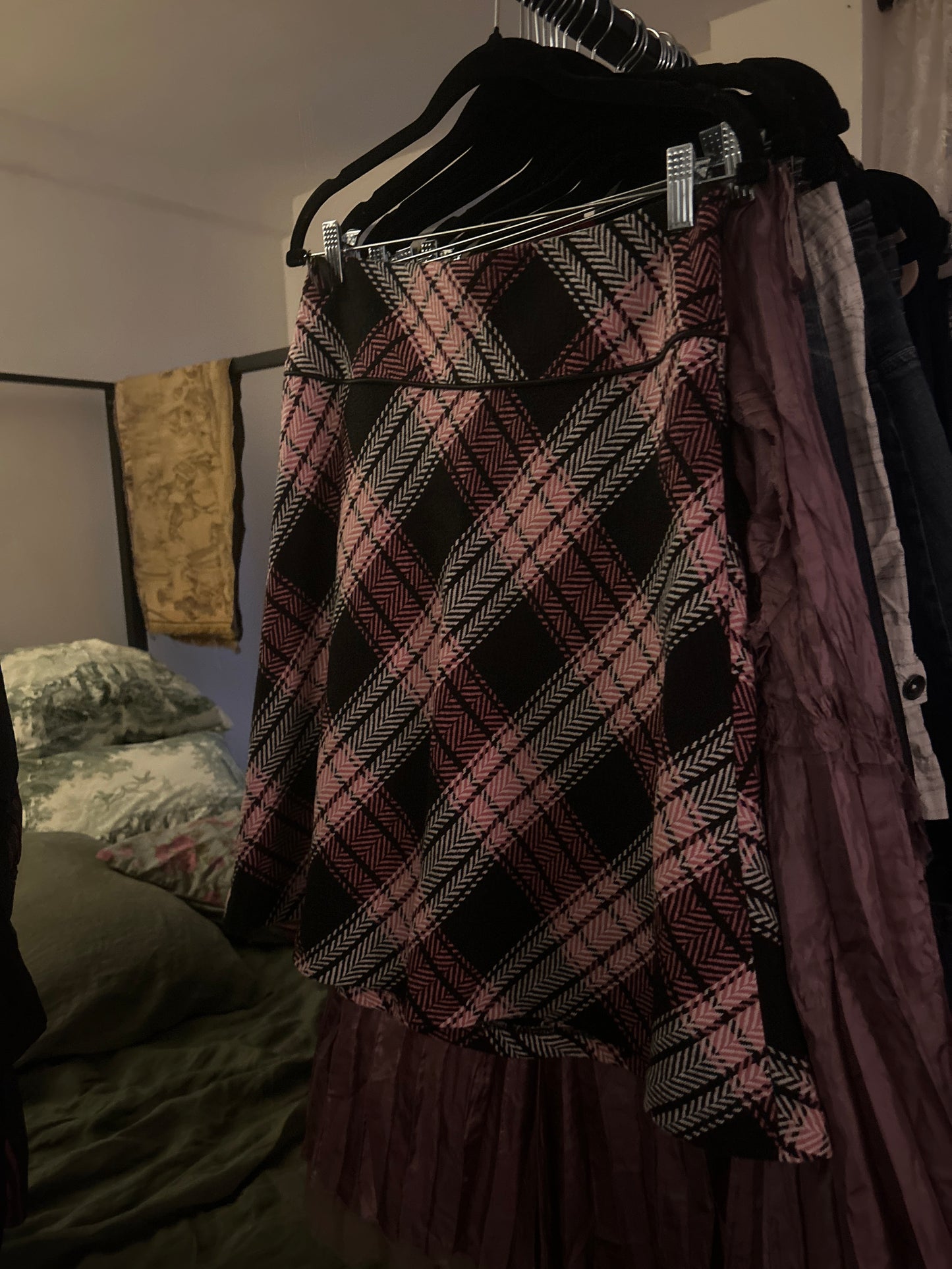 Pink and black plaid skirt