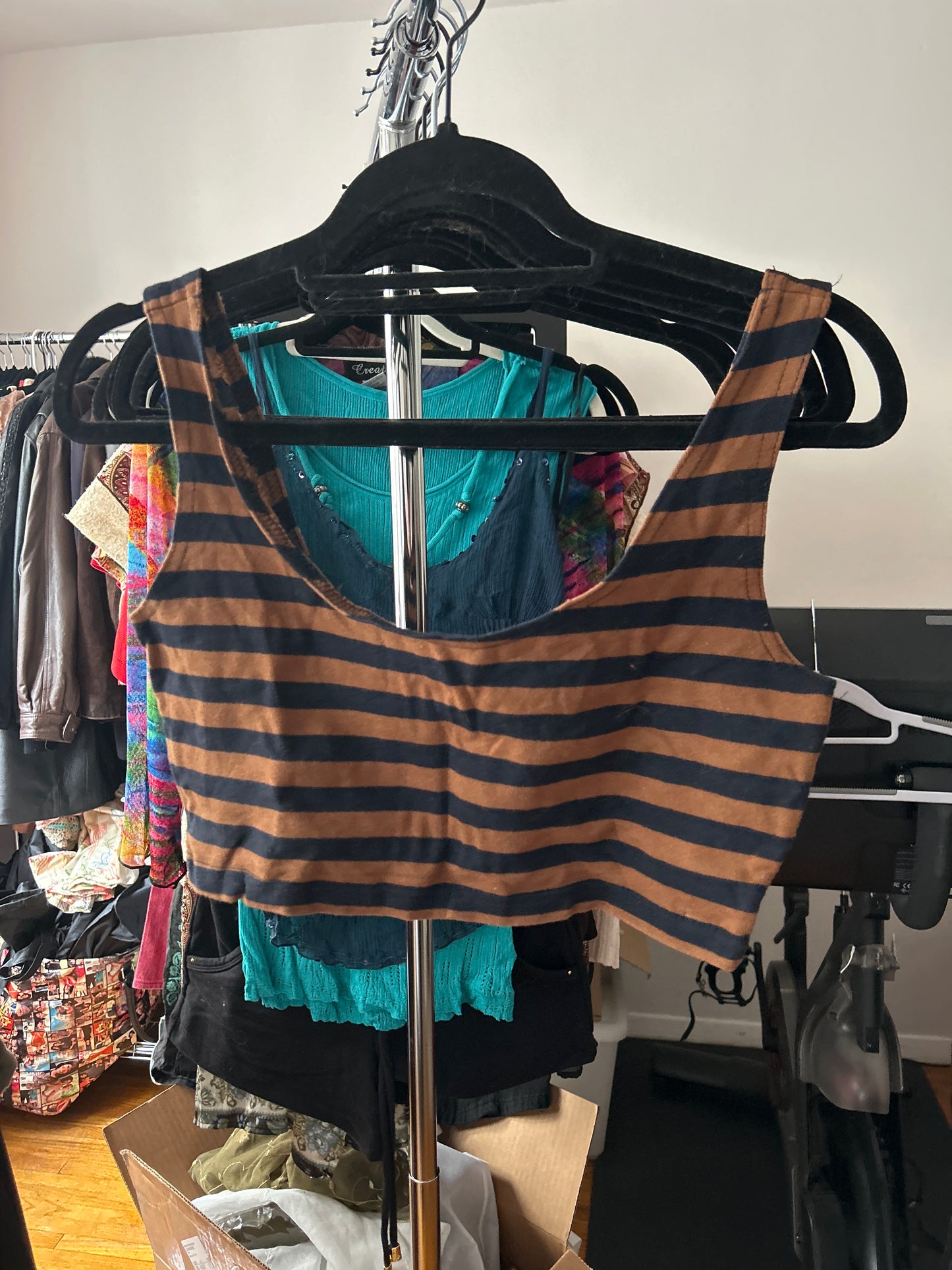 Brown and black stripe bra top
