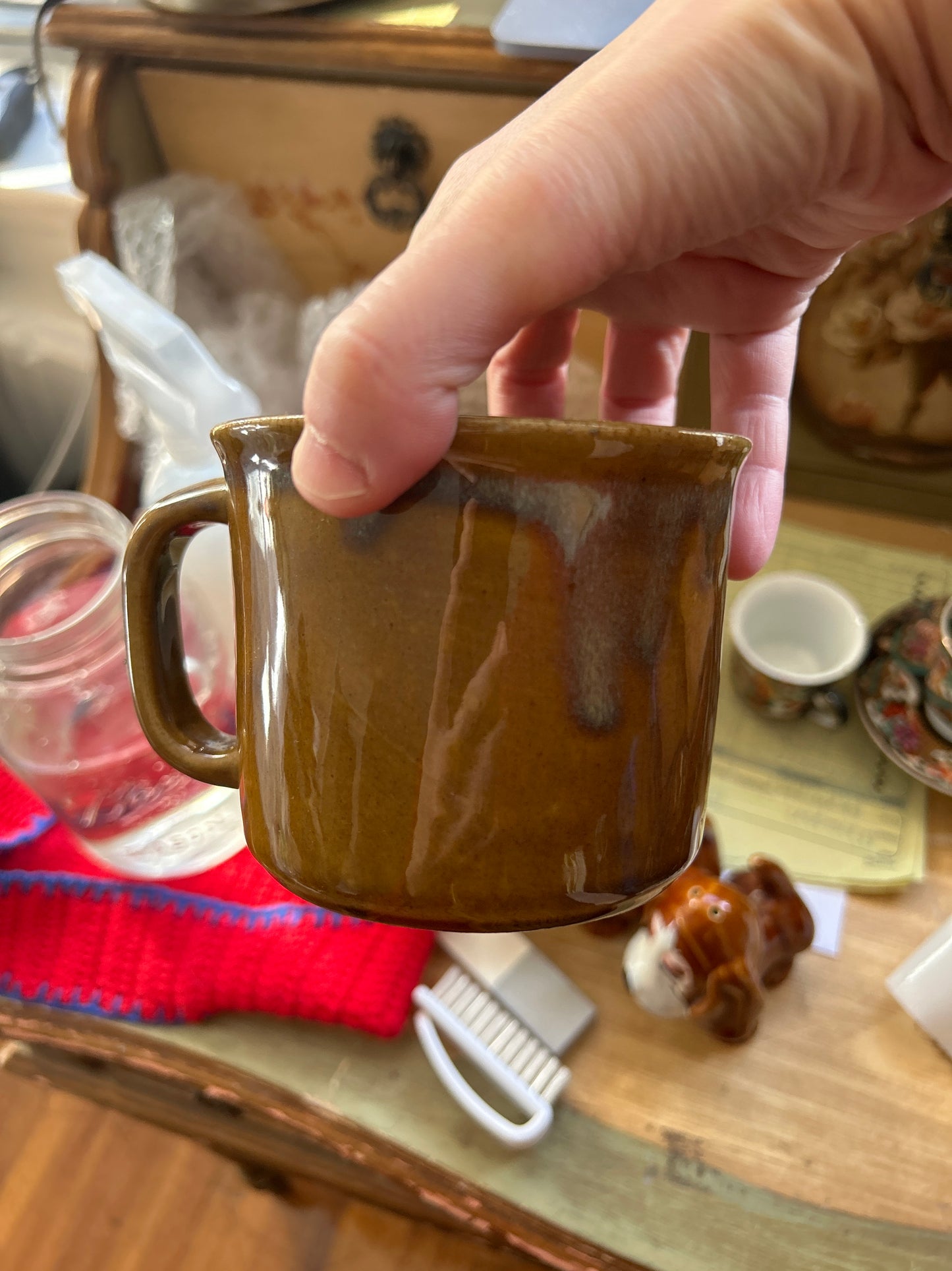 Brown mug glaze drips
