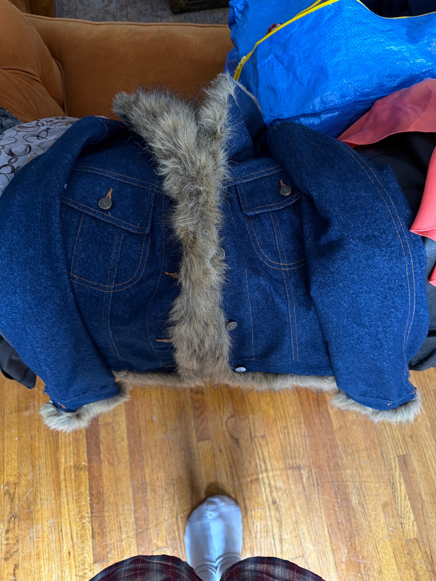 Denim faux fur jacket
