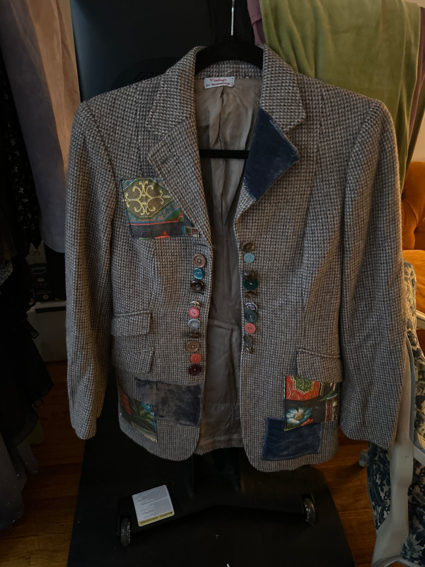 Wool patchwork blazer with buttons