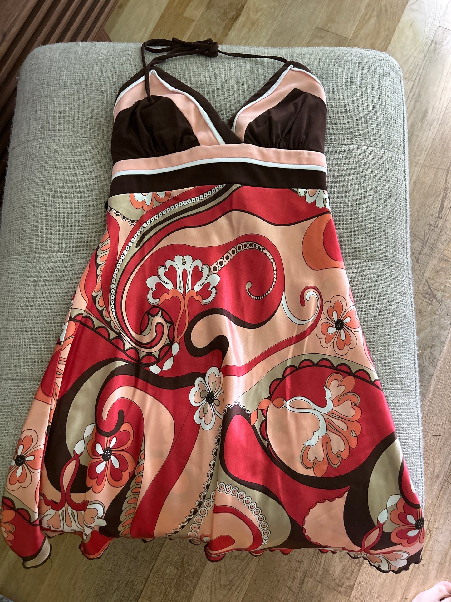 Y2K halter dress red/pink/brown