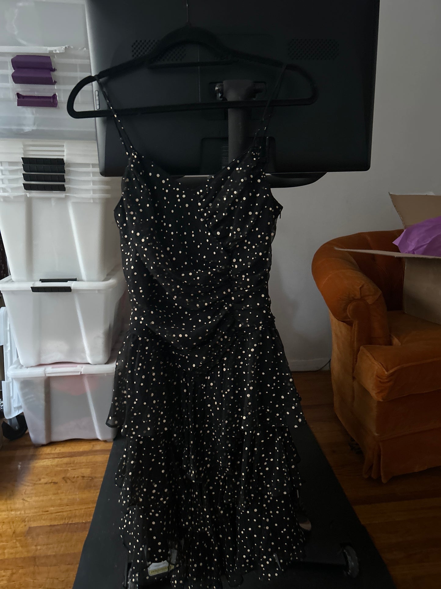 Ruffled black polka dot dress