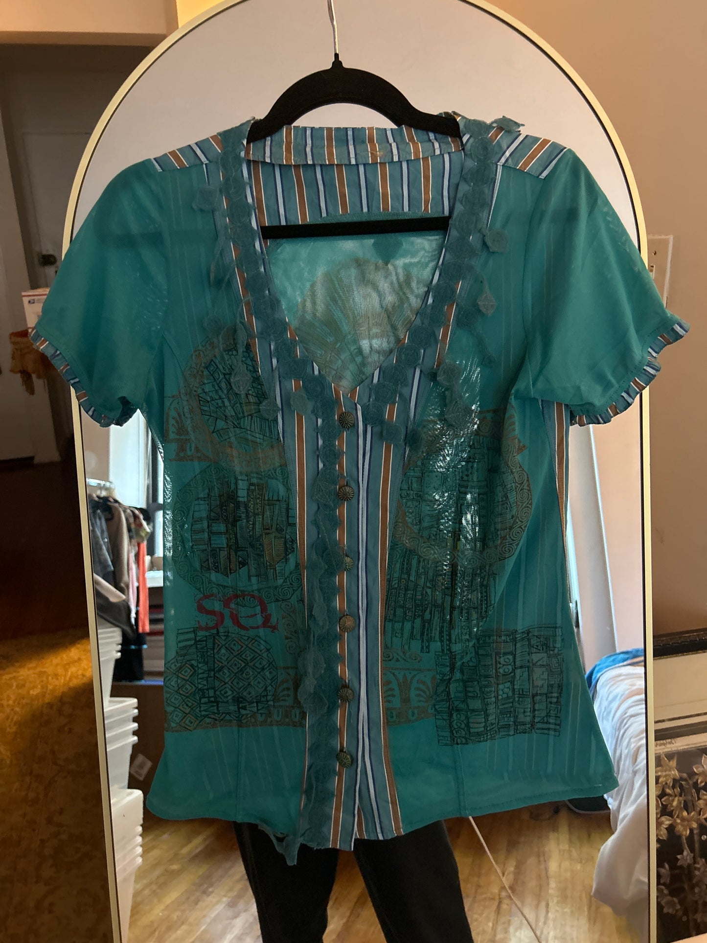 Save the queen sheer teal t shirt 01508Q