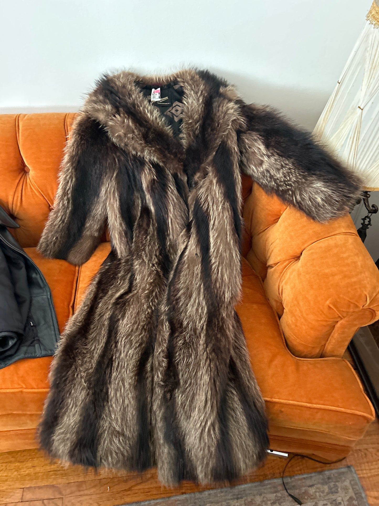 Striped long fur coat beaver