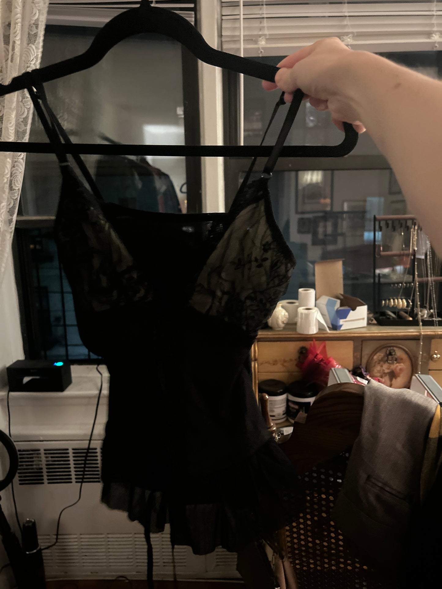 Black tank top with lace bra