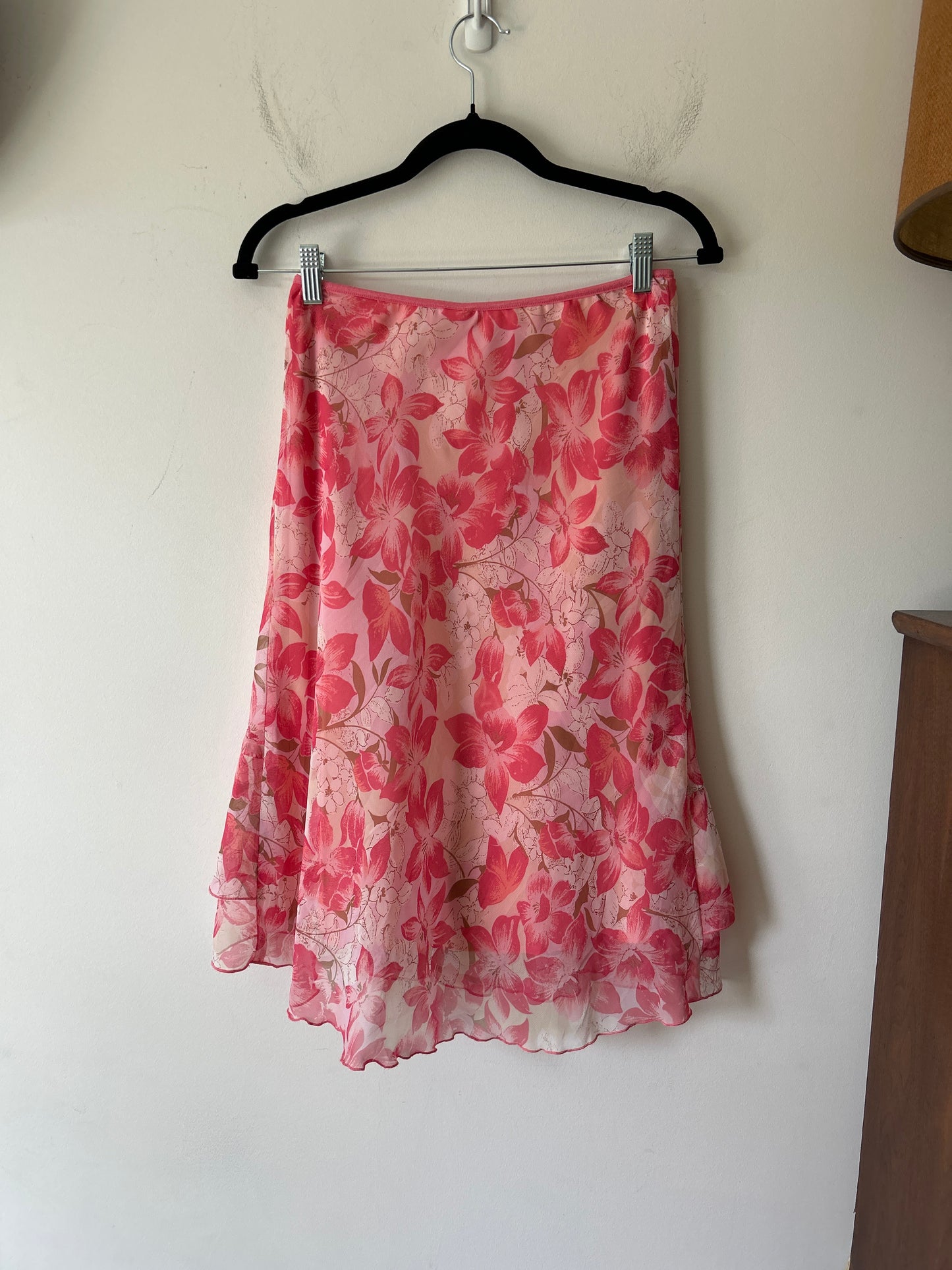 pink floral ruffled skirt