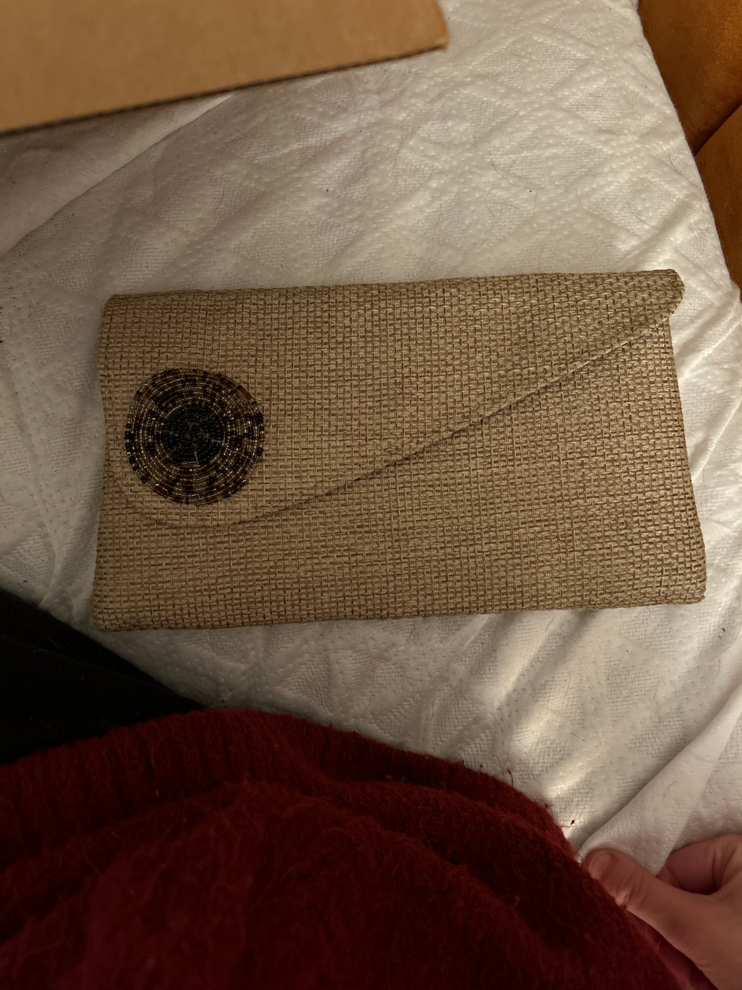 Tan handbag with beading