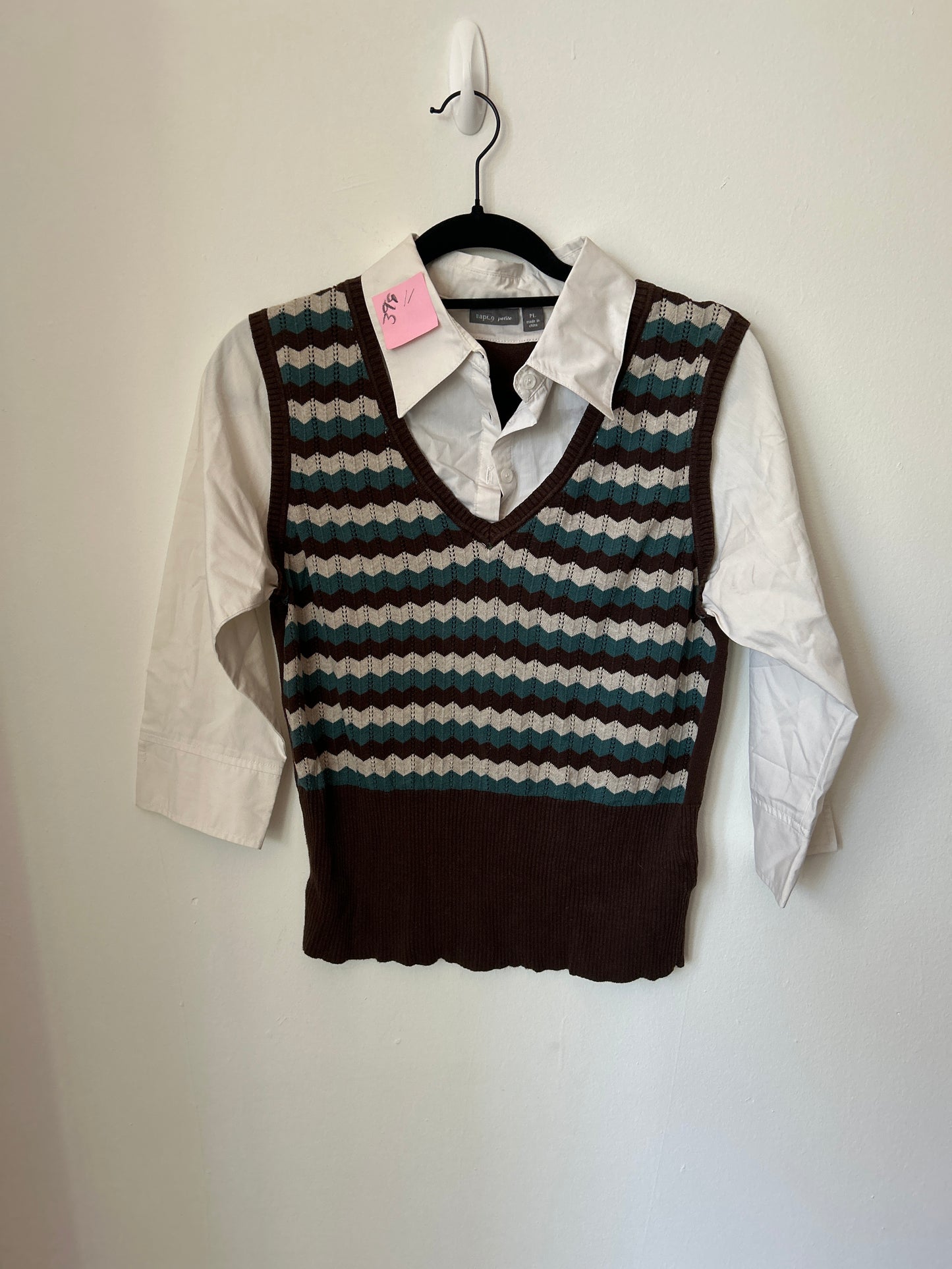 Vest built in button up brown/teal