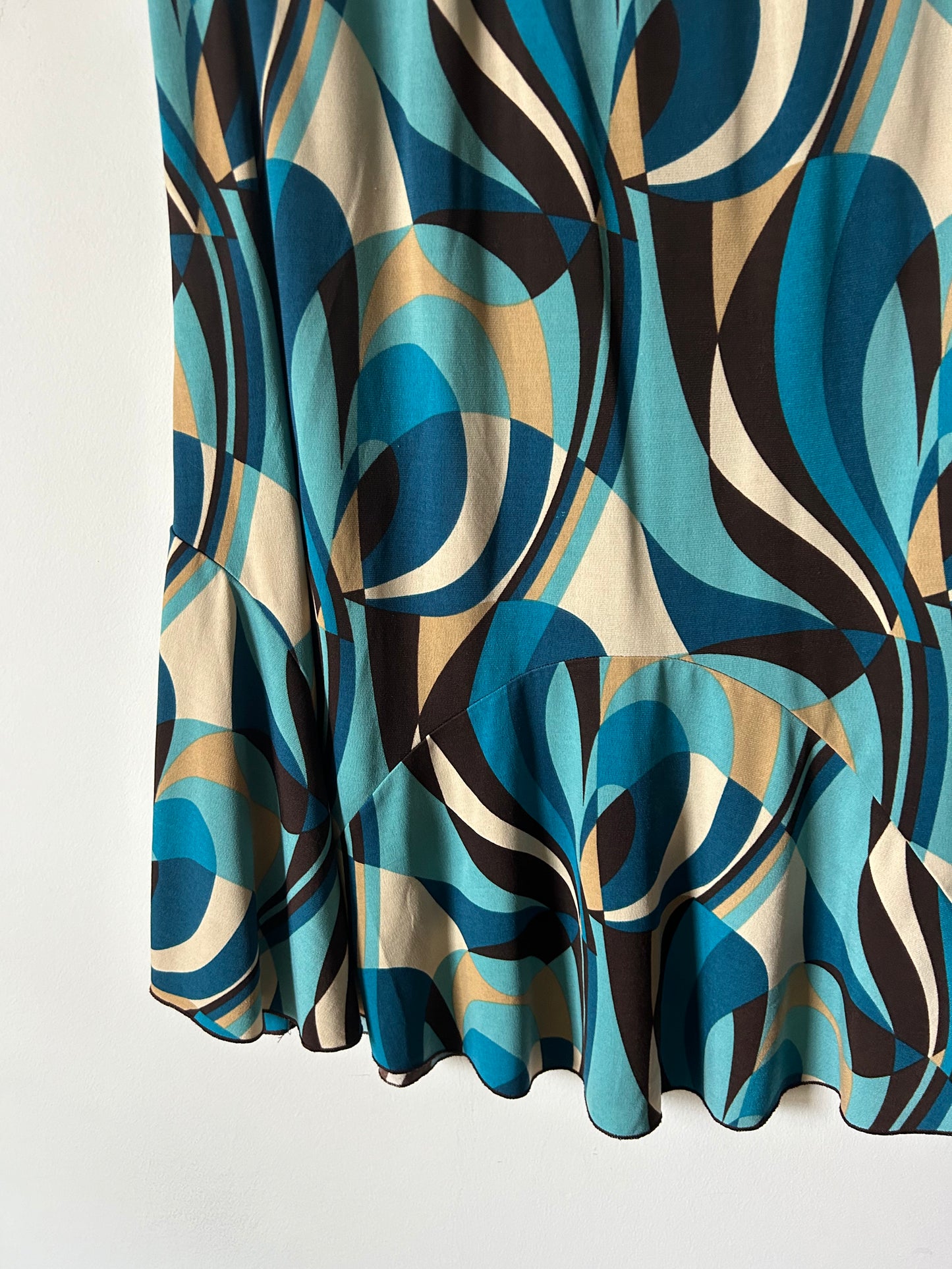 psychedelic blue and mocha print stretchy skirt