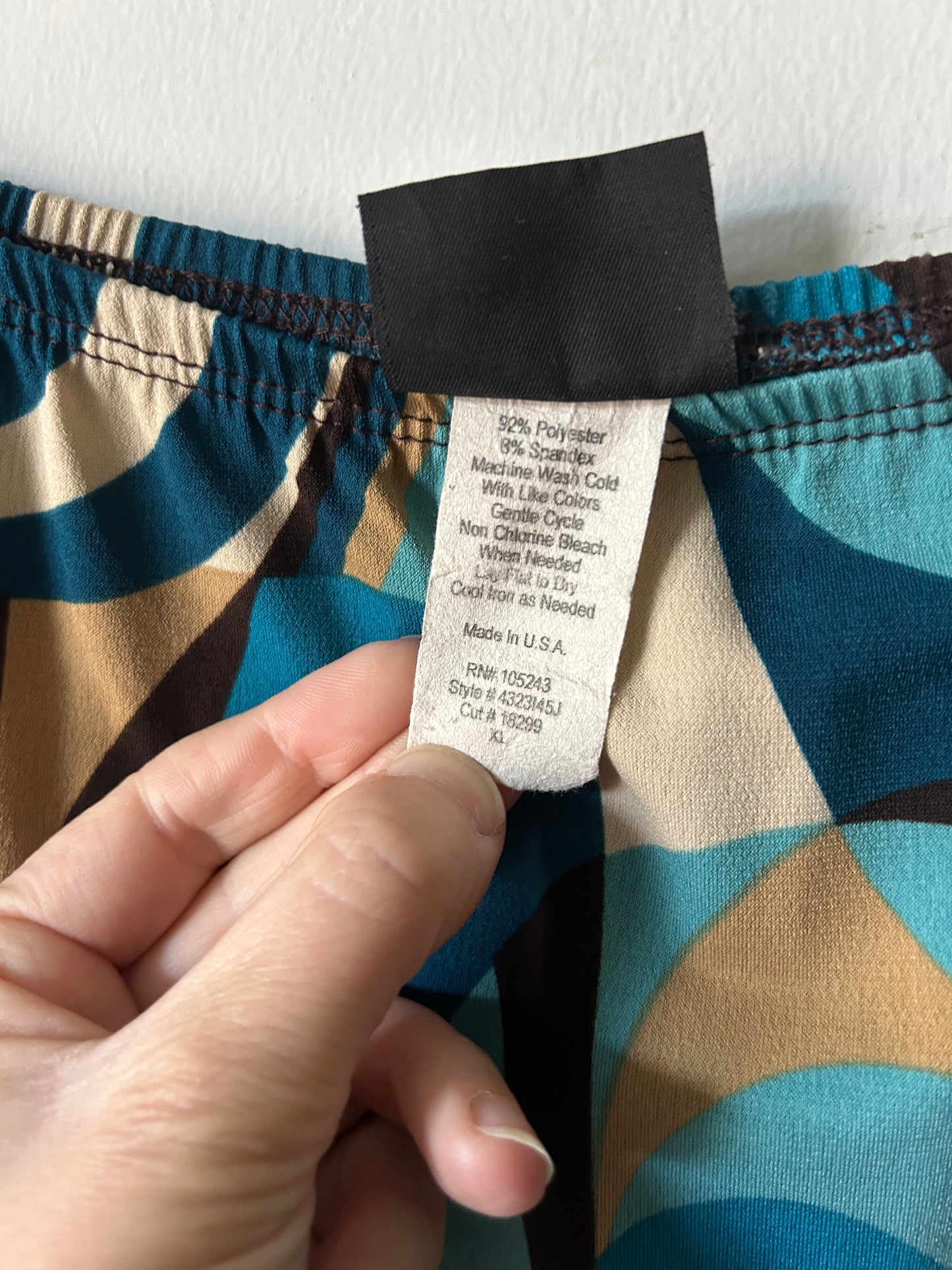 psychedelic blue and mocha print stretchy skirt