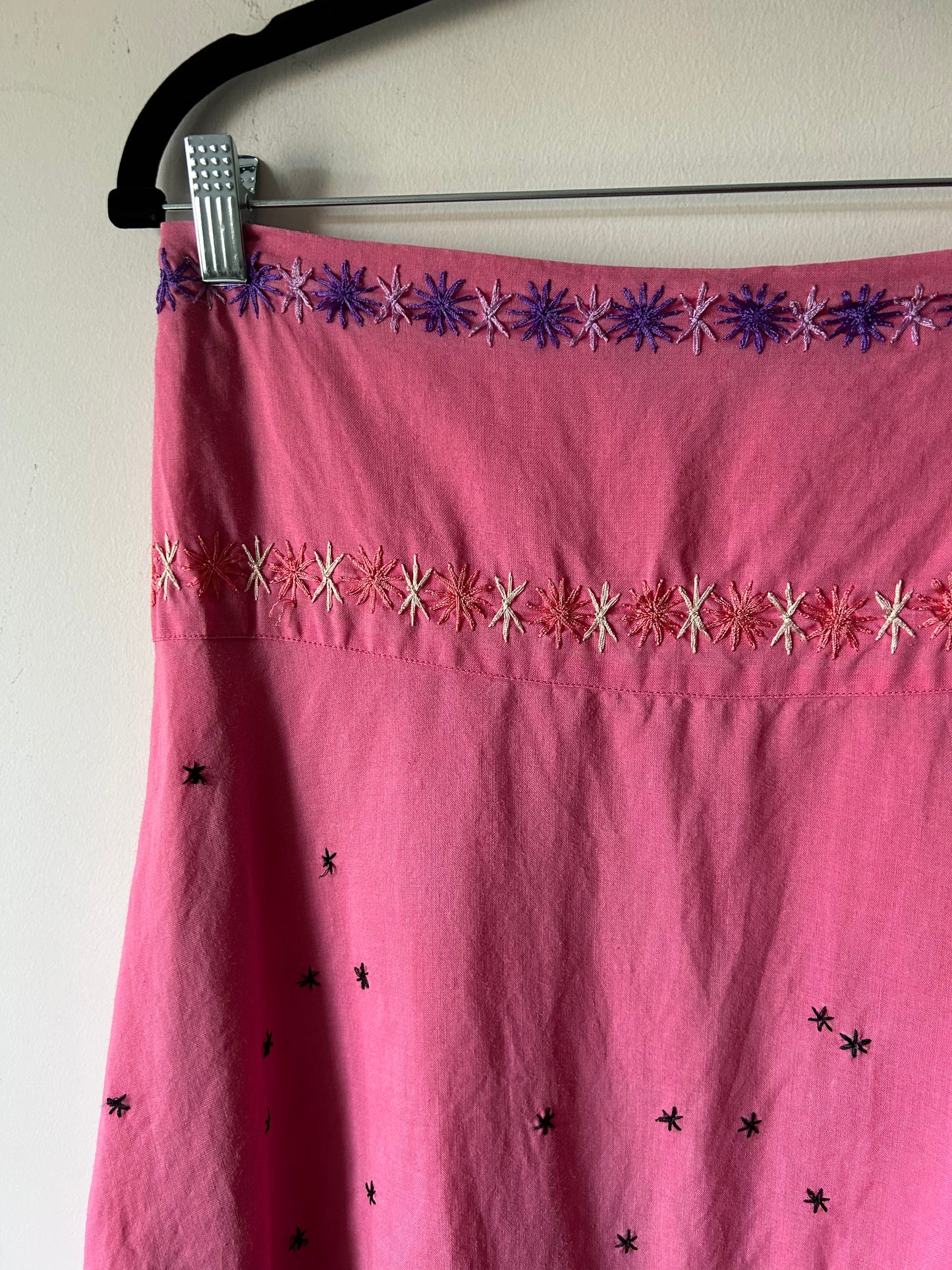 pink linen embroidered skirt