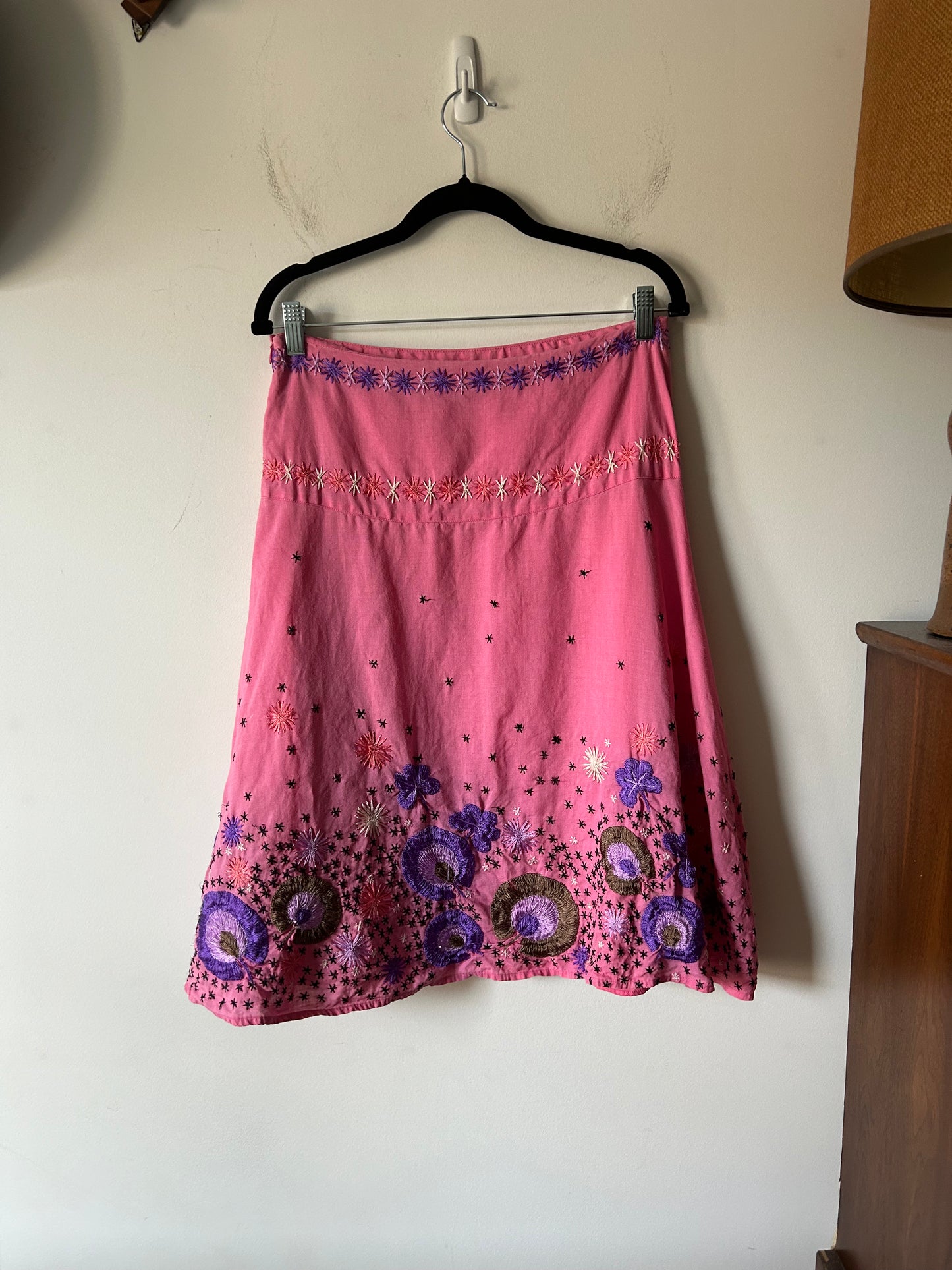 pink linen embroidered skirt