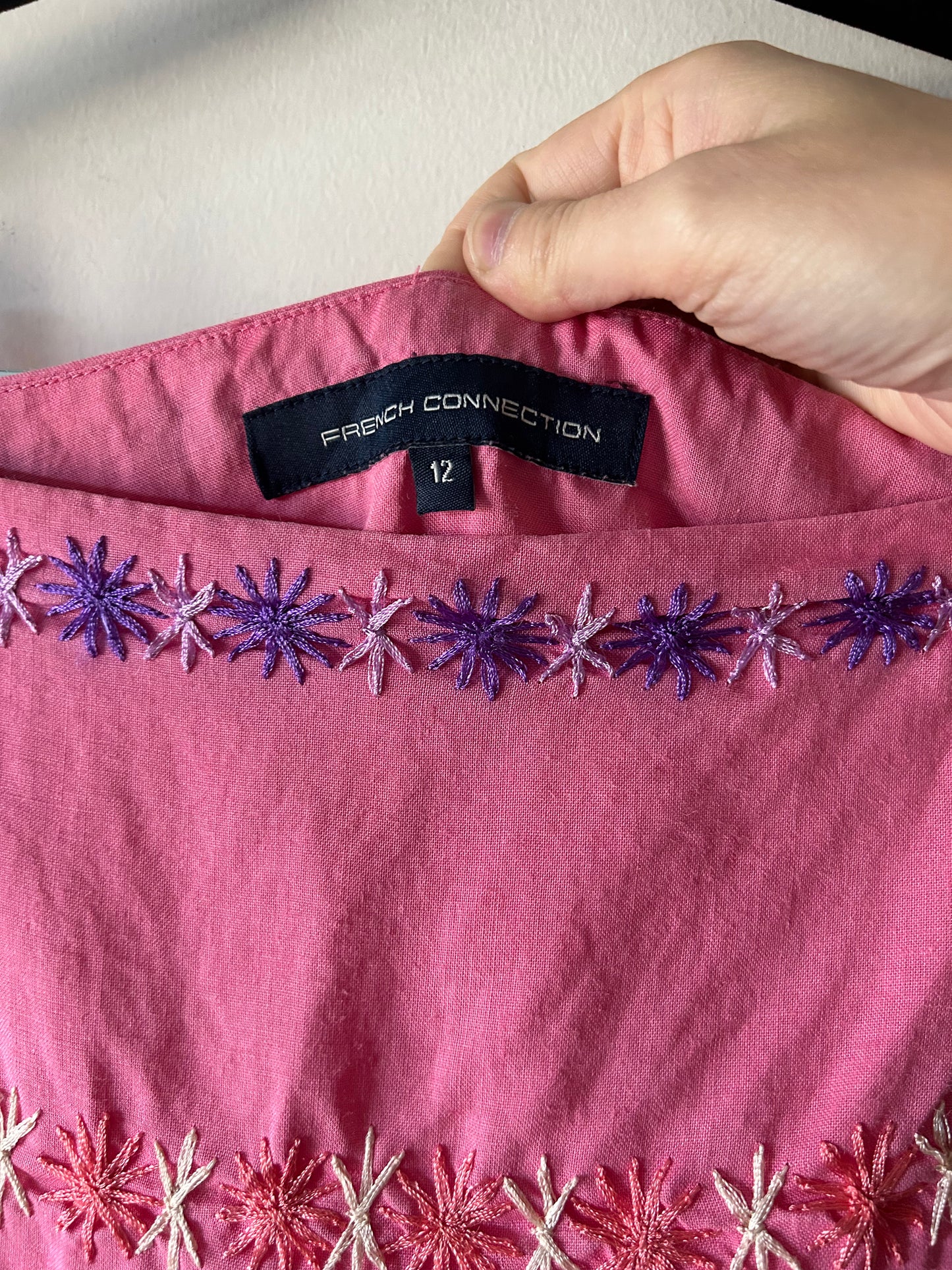pink linen embroidered skirt