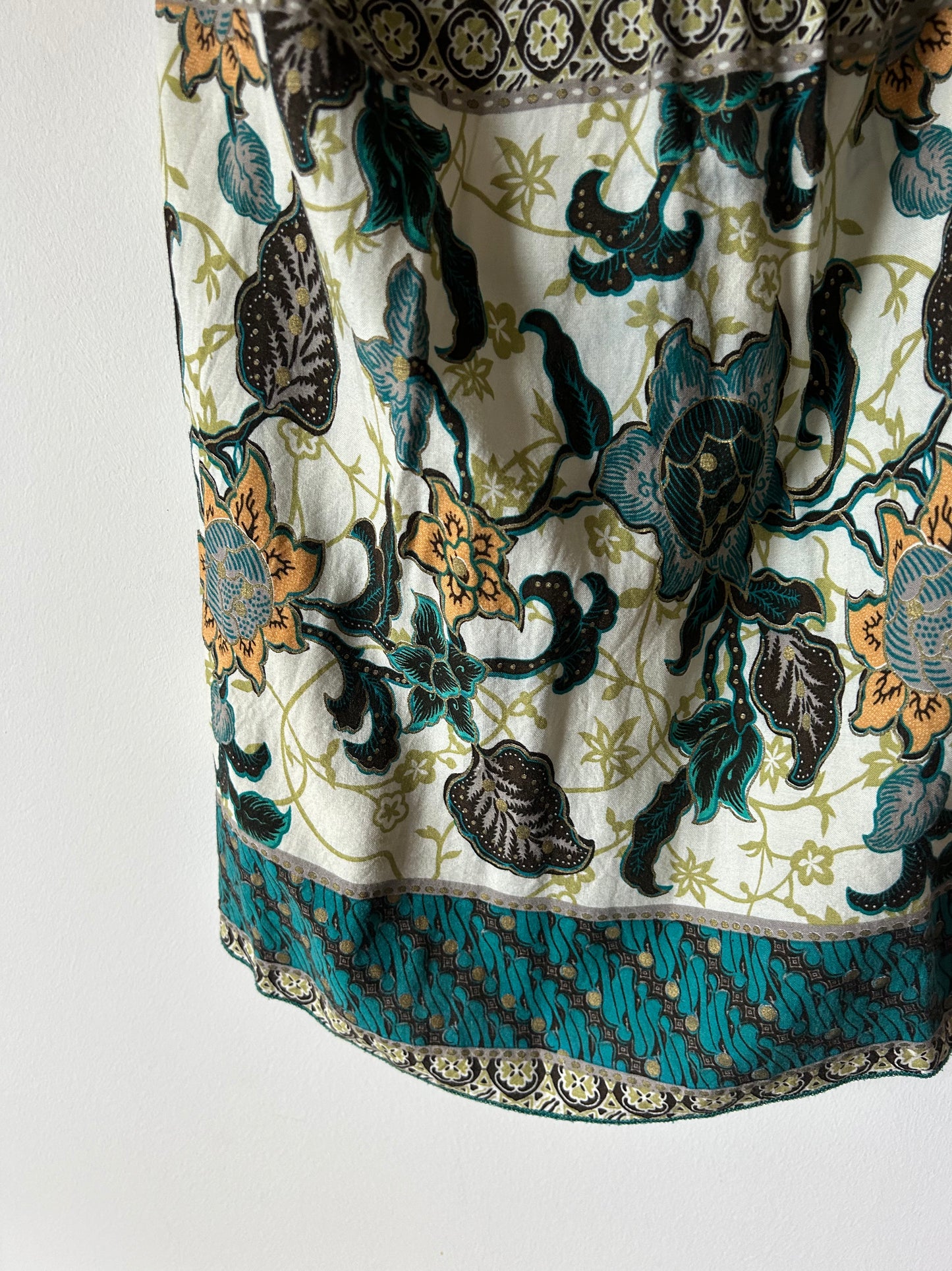 tropical floral print halter top with smocked bust