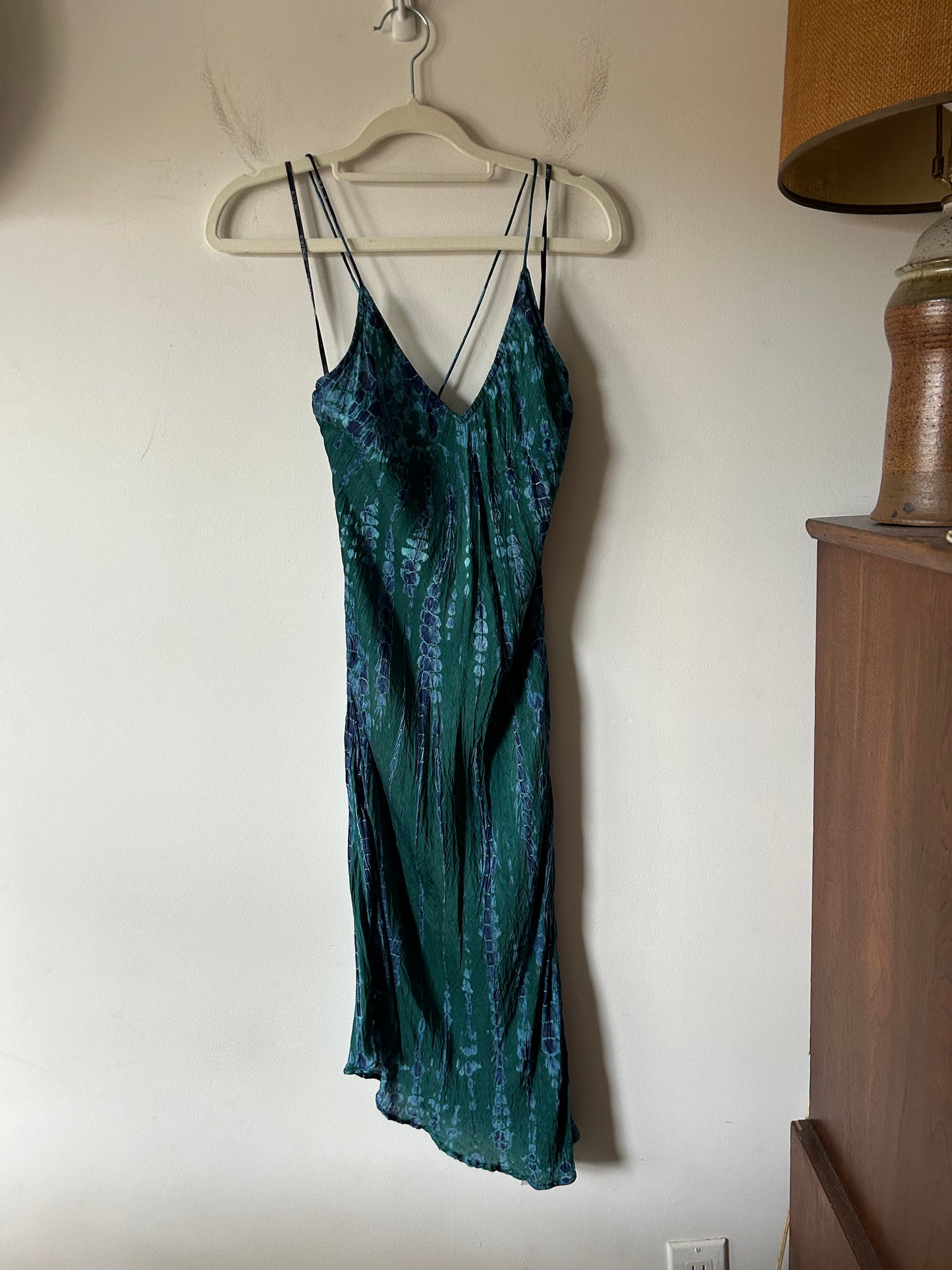 green/blue tie dyed straps dress