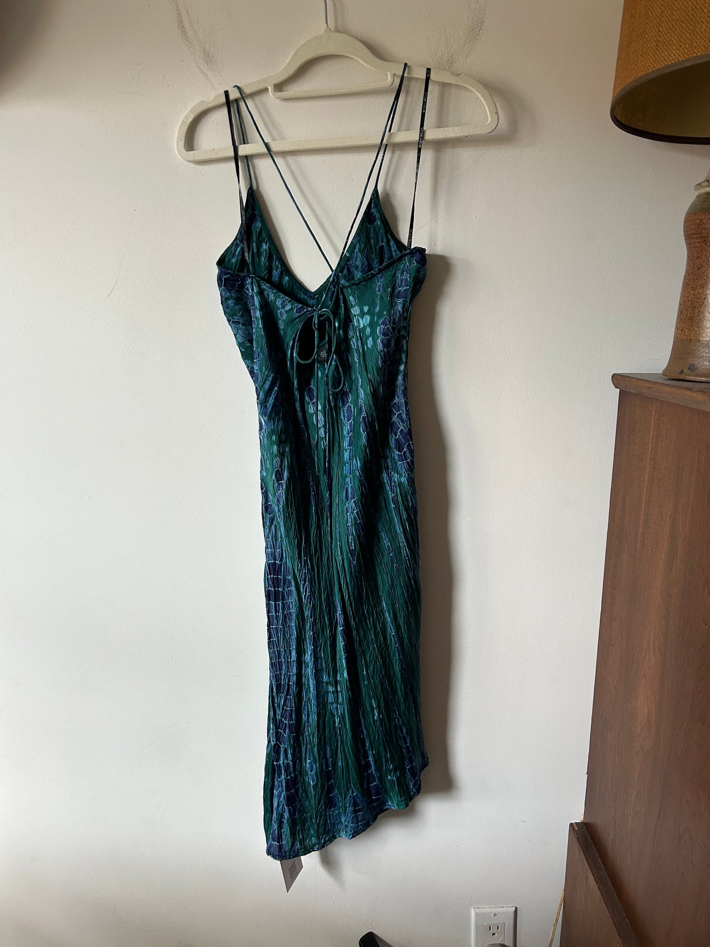 green/blue tie dyed straps dress