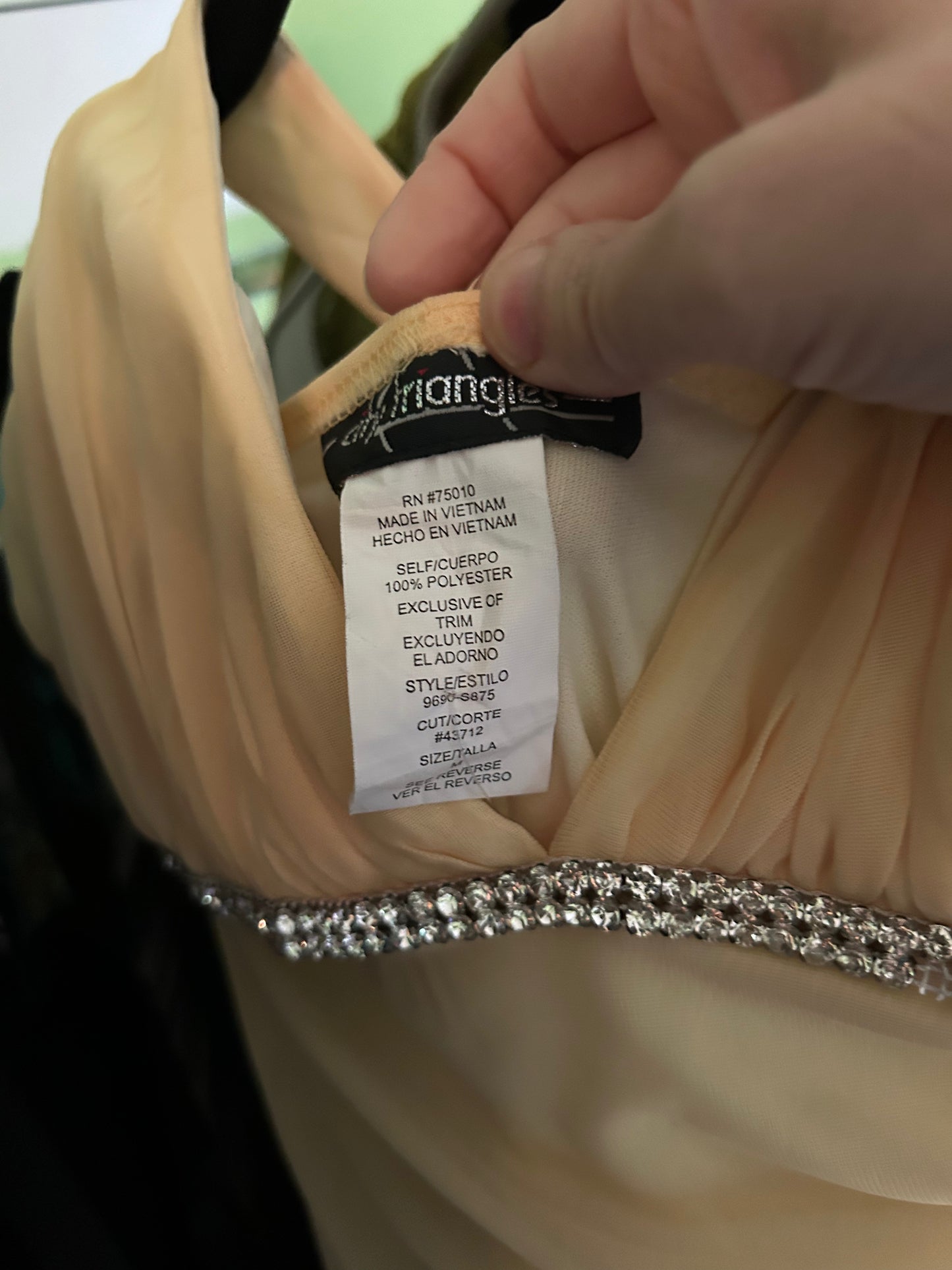 full length ruffled yellow gown with rhinestones