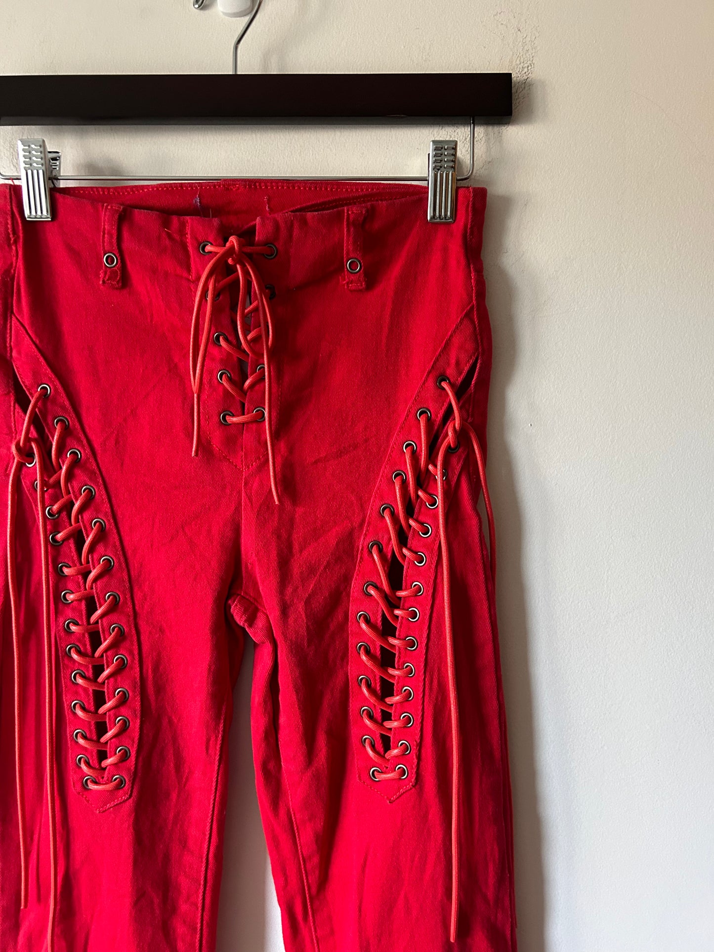amazing y2k red flared lace up jeans