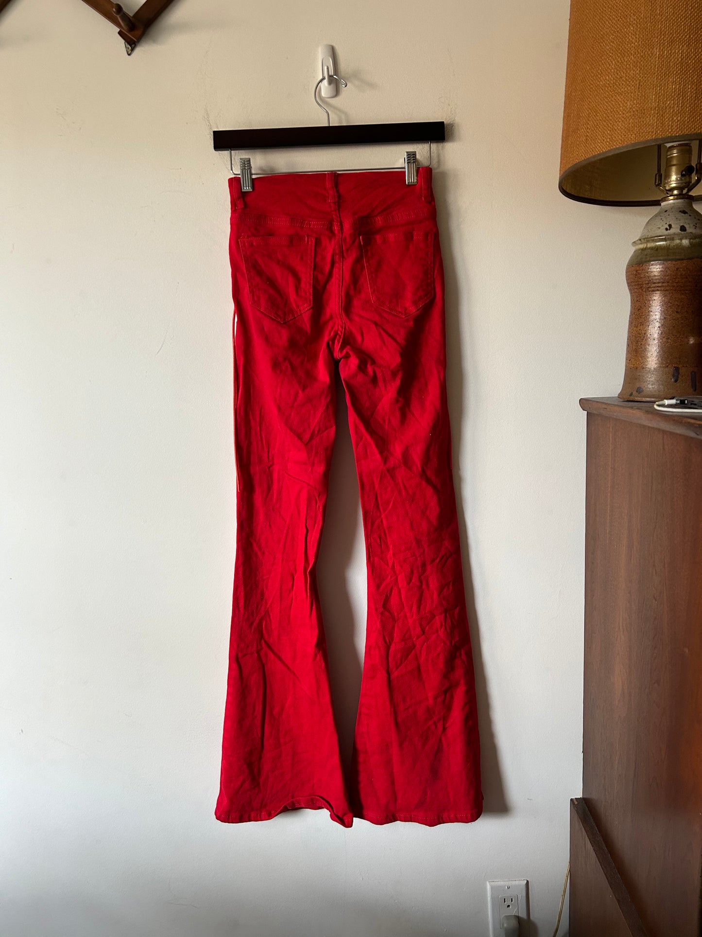 amazing y2k red flared lace up jeans