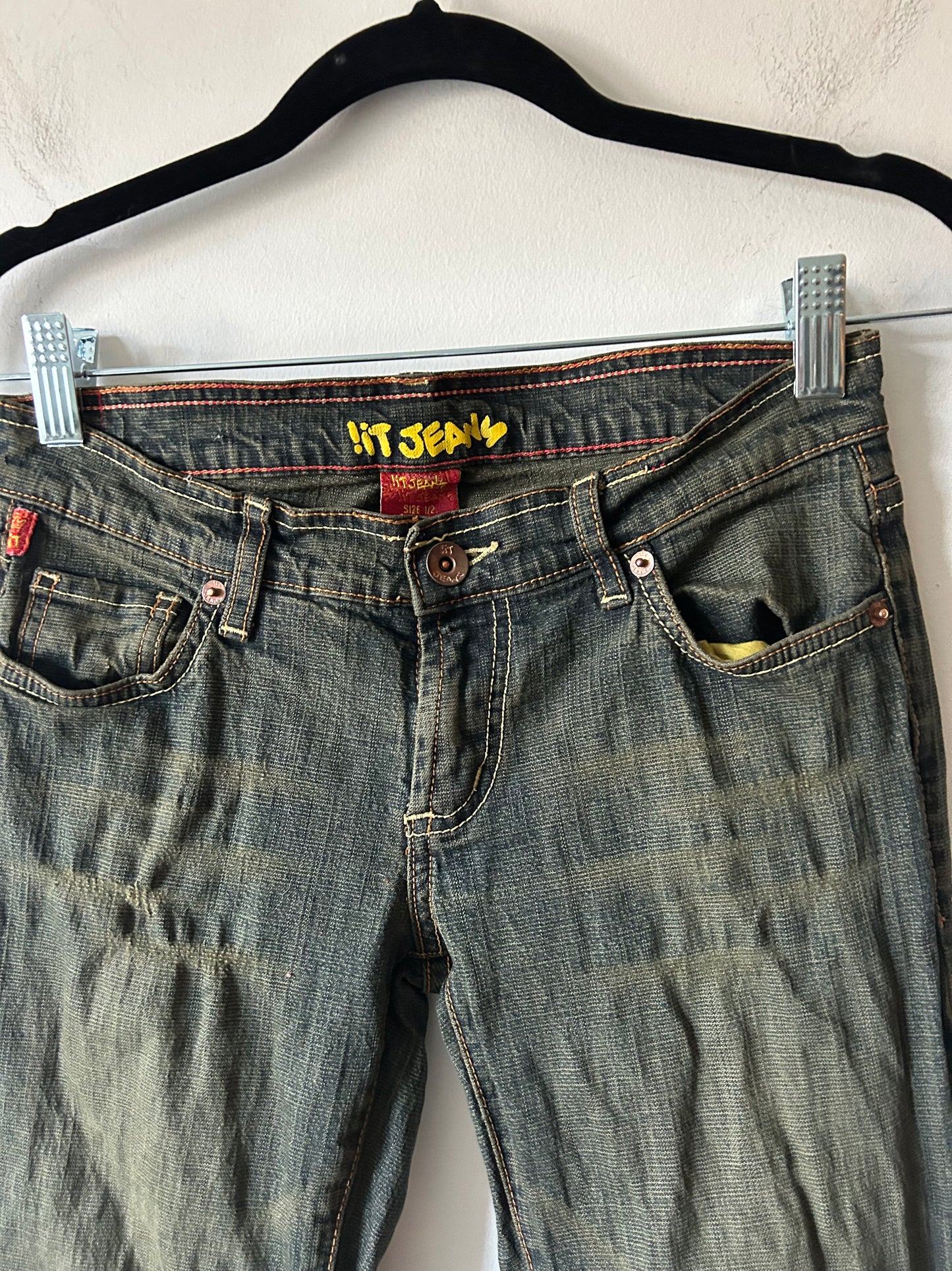 y2k low rise !it jeans in green acid wash