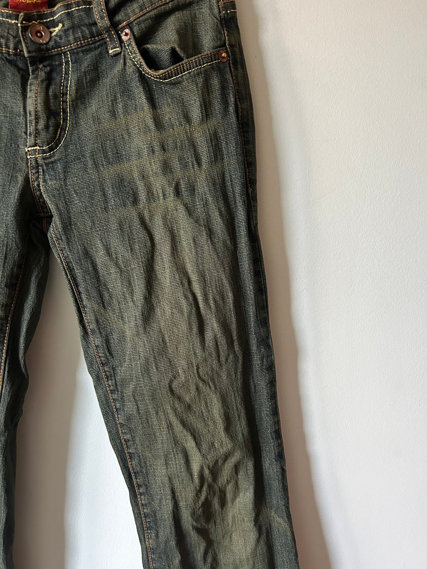 y2k low rise !it jeans in green acid wash