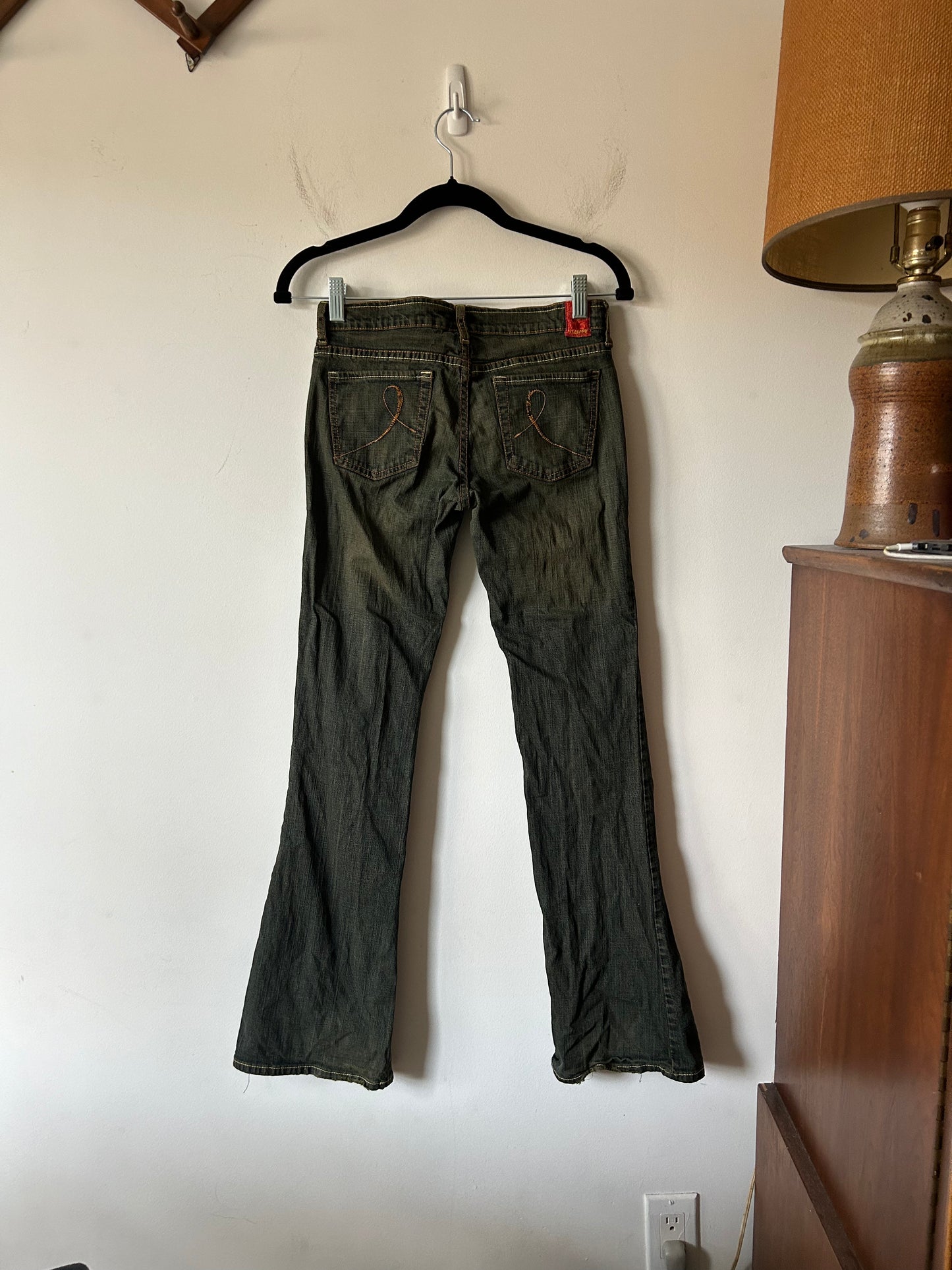 y2k low rise !it jeans in green acid wash